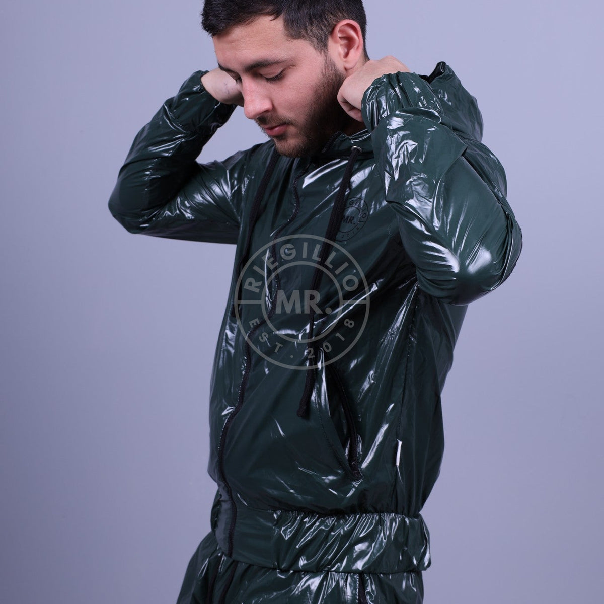 Shiny Nylon Tracksuit Jacket - Dark Green by MR. Riegillio