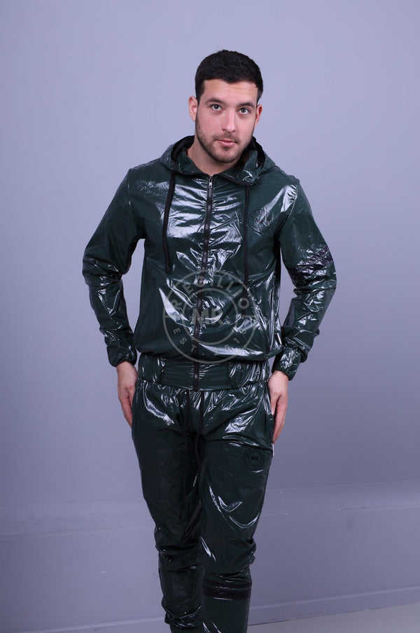 Shiny Nylon Tracksuit Pants - Dark Green at MR. Riegillio