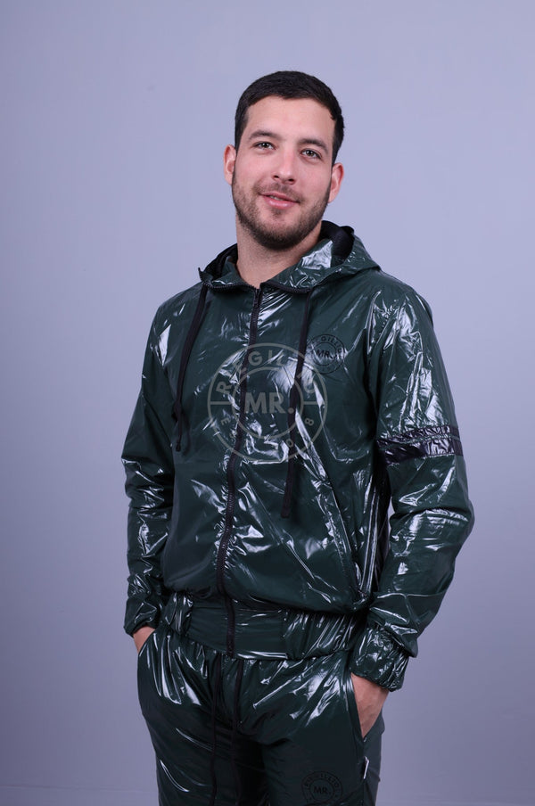 Shiny Nylon Tracksuit Jacket - Dark Green at MR. Riegillio