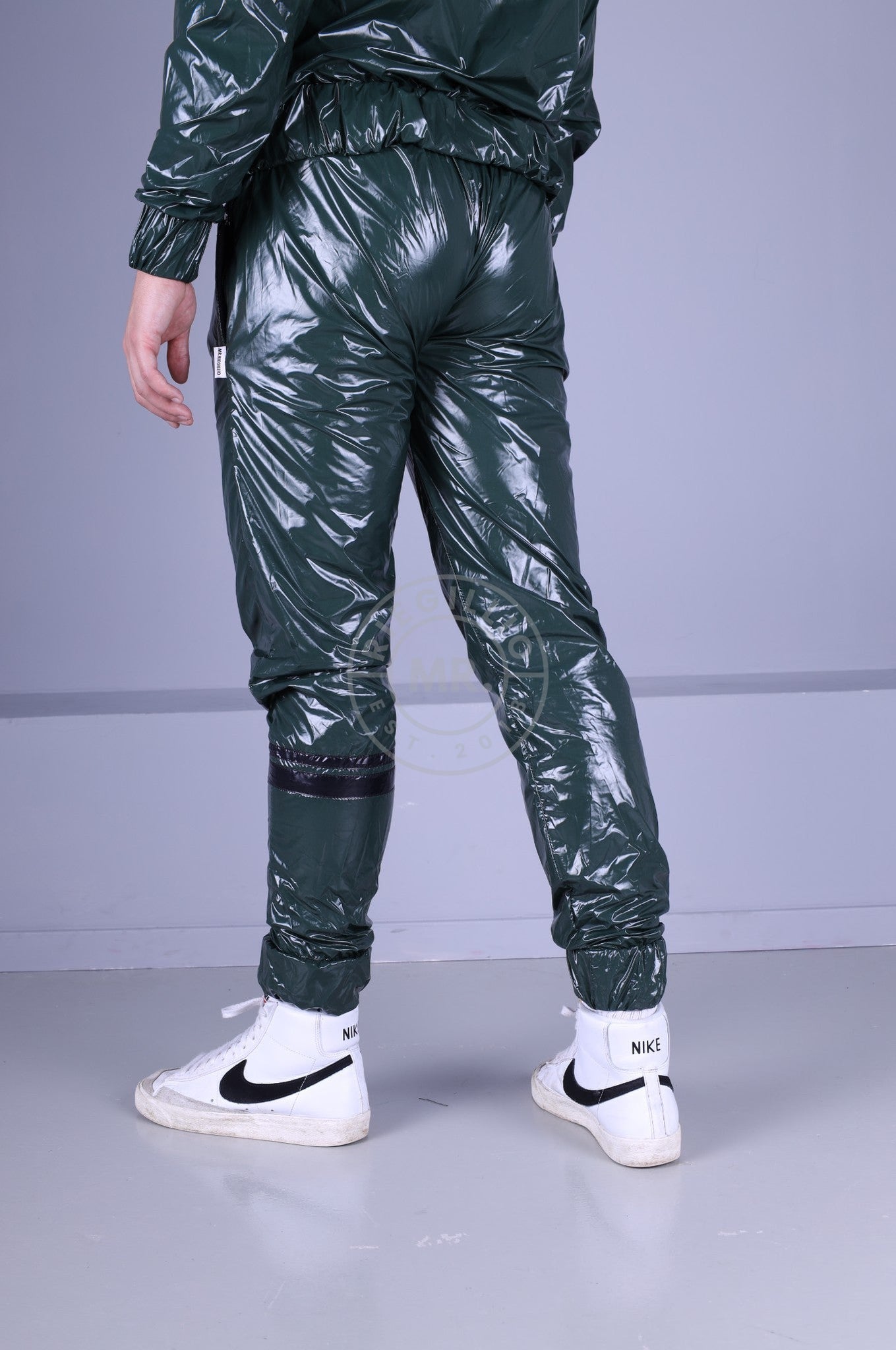 Shiny Nylon Tracksuit Pants - Dark Green at MR. Riegillio