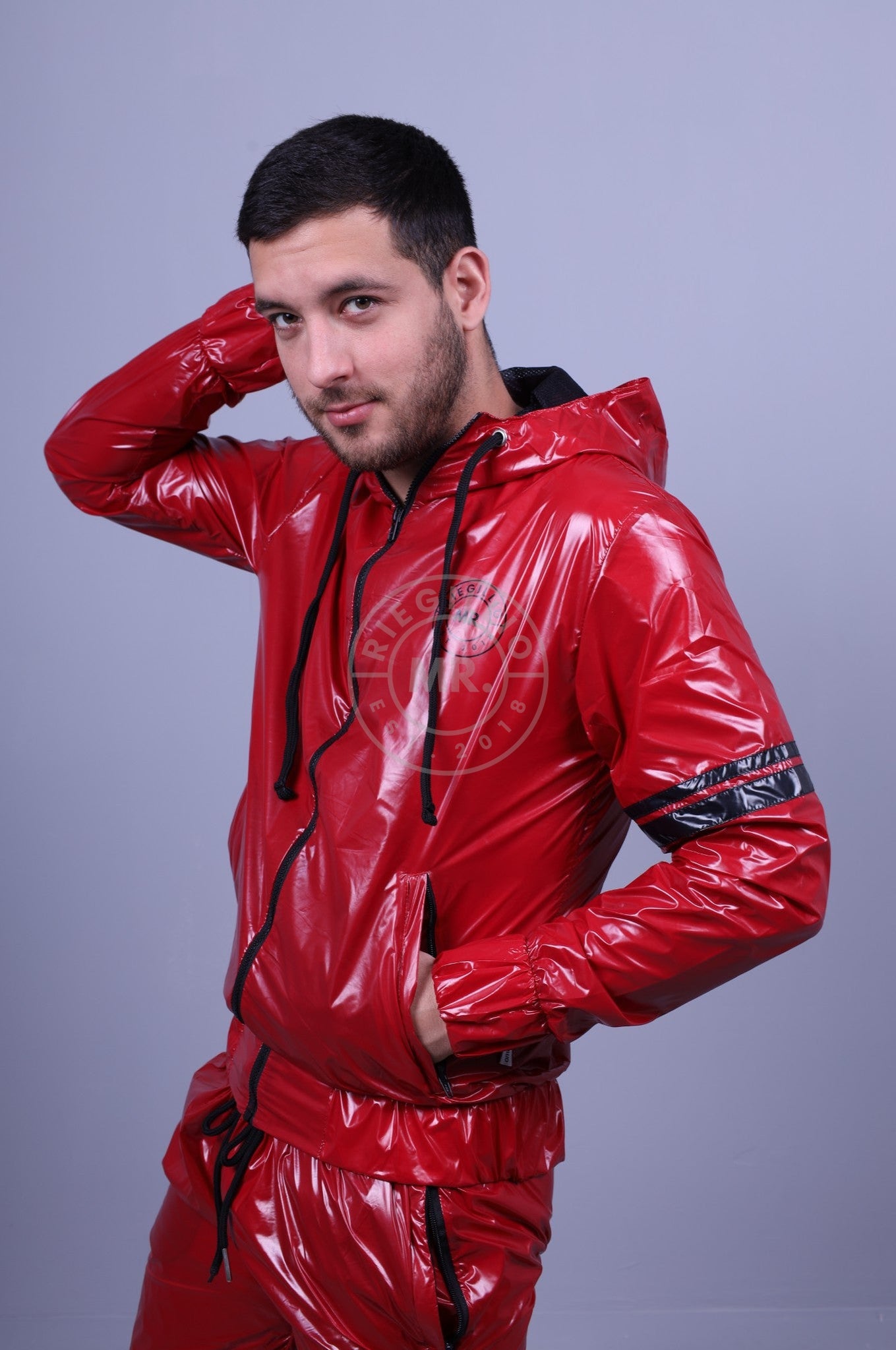 Shiny Nylon Tracksuit Jacket - Red at MR. Riegillio