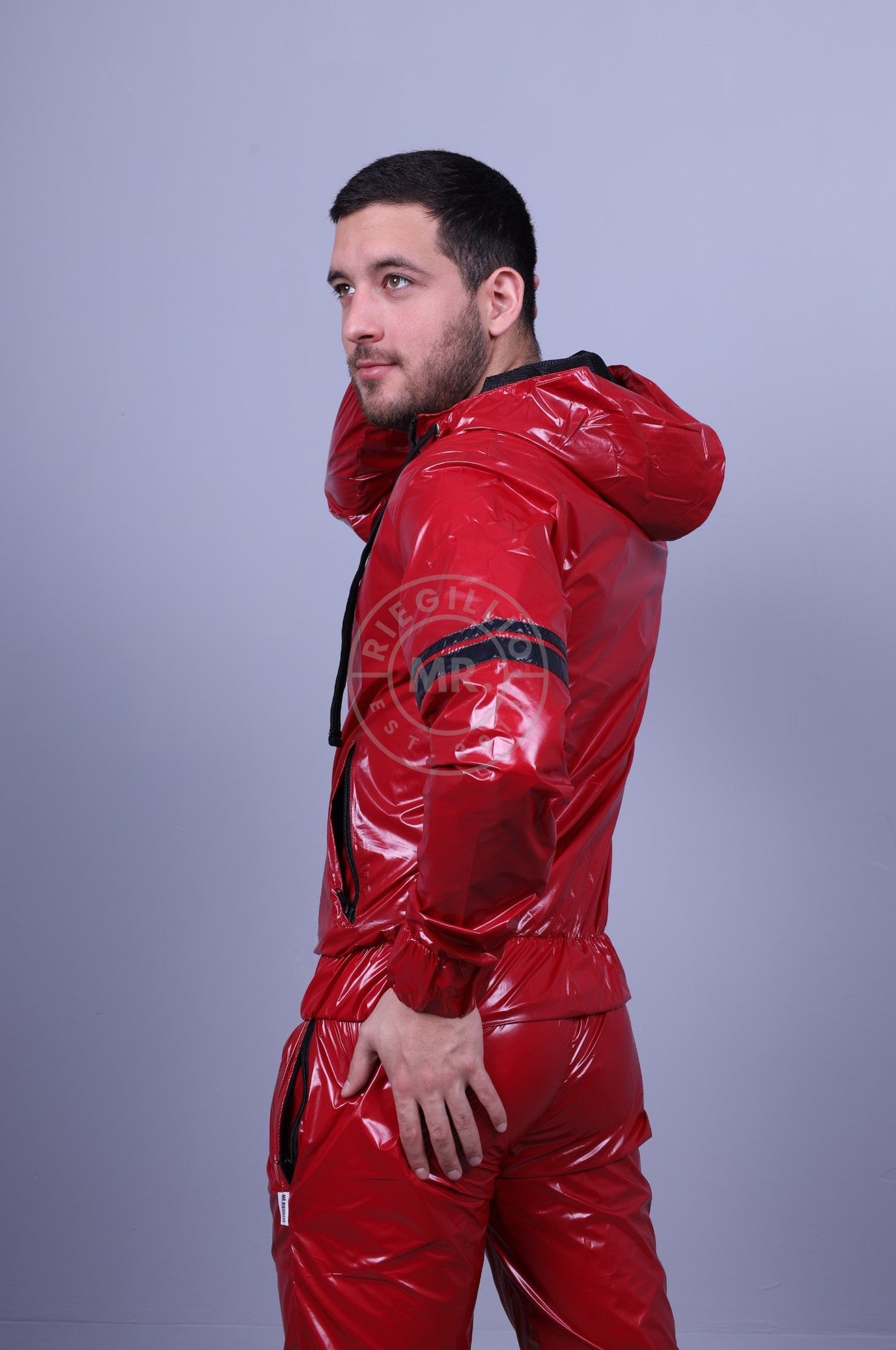 Shiny Nylon Tracksuit Jacket Red by MR. Riegillio