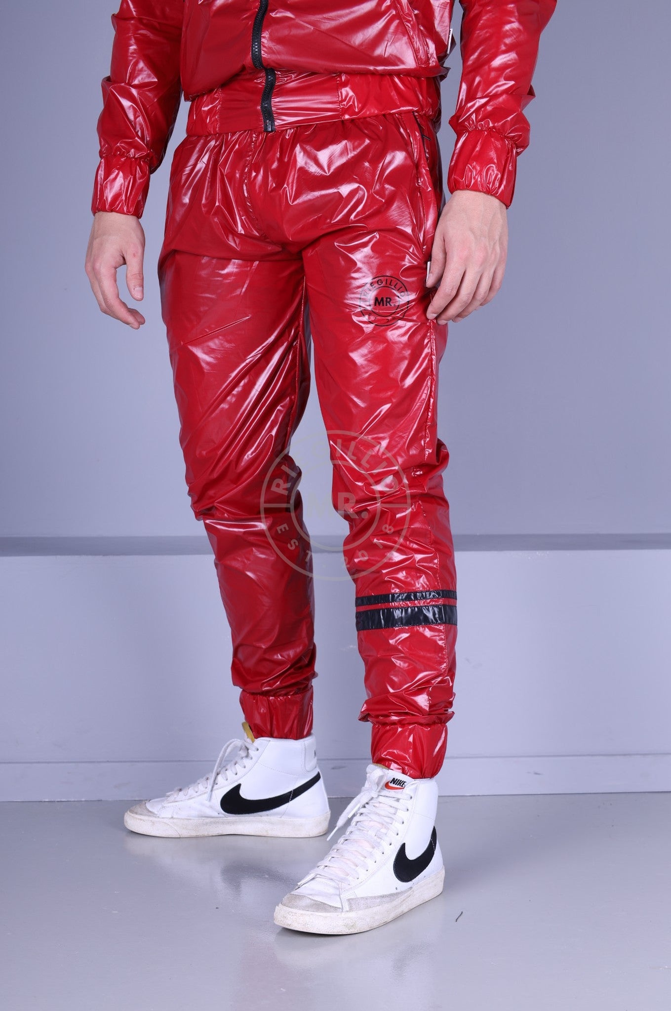 Shiny Nylon Tracksuit Pants - Red at MR. Riegillio
