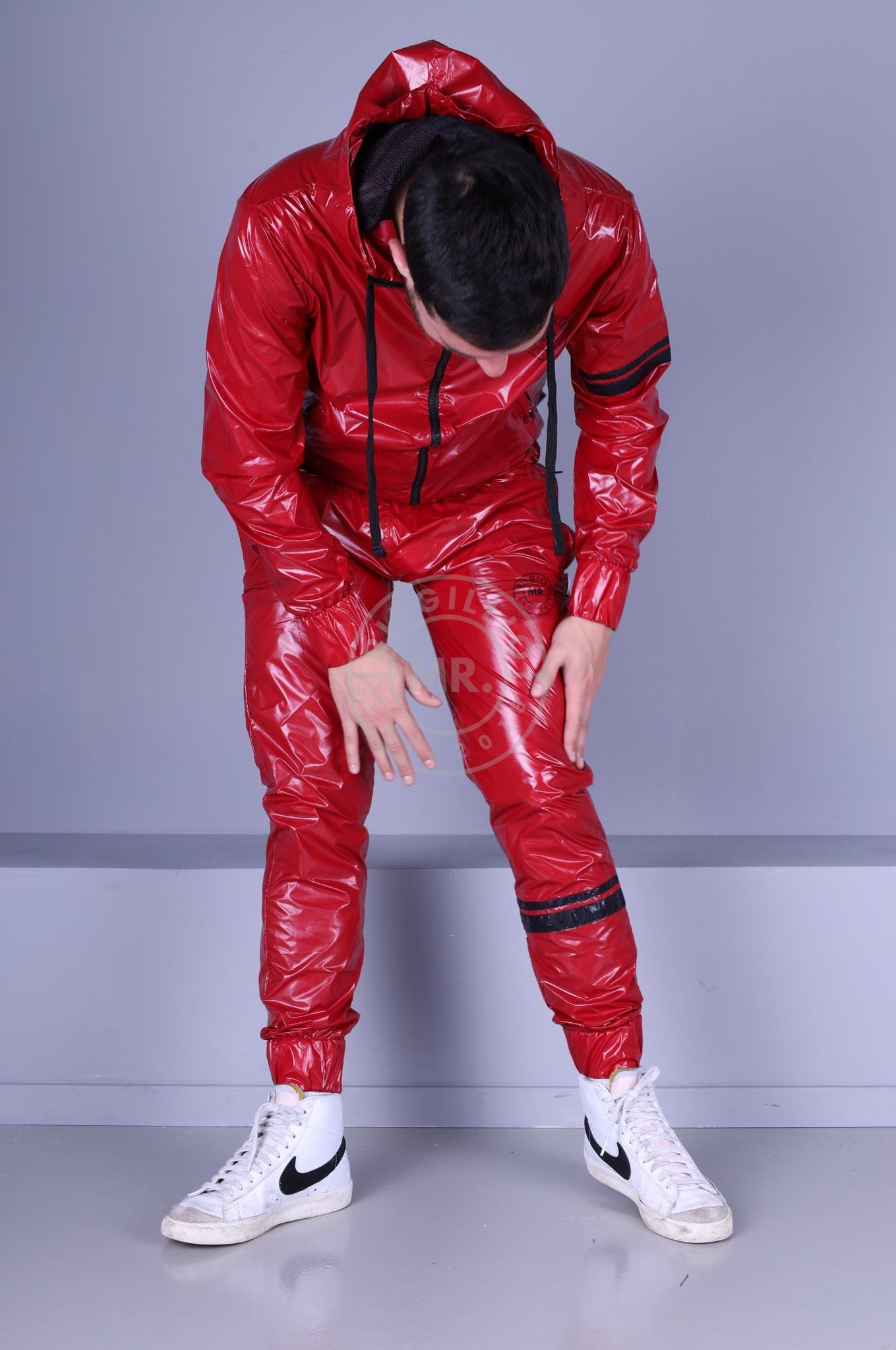 Shiny Nylon Tracksuit Pants - Red at MR. Riegillio