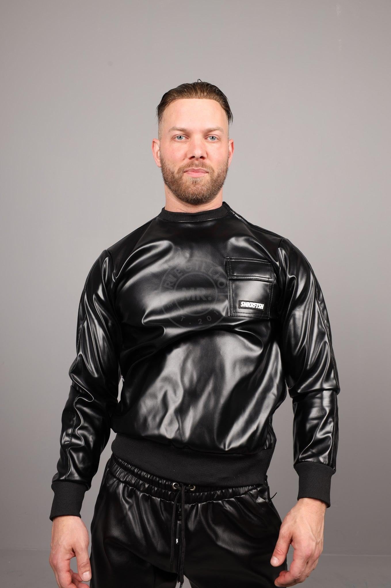 SNKRFTSH Black Vegan Leather Sweater at MR. Riegillio