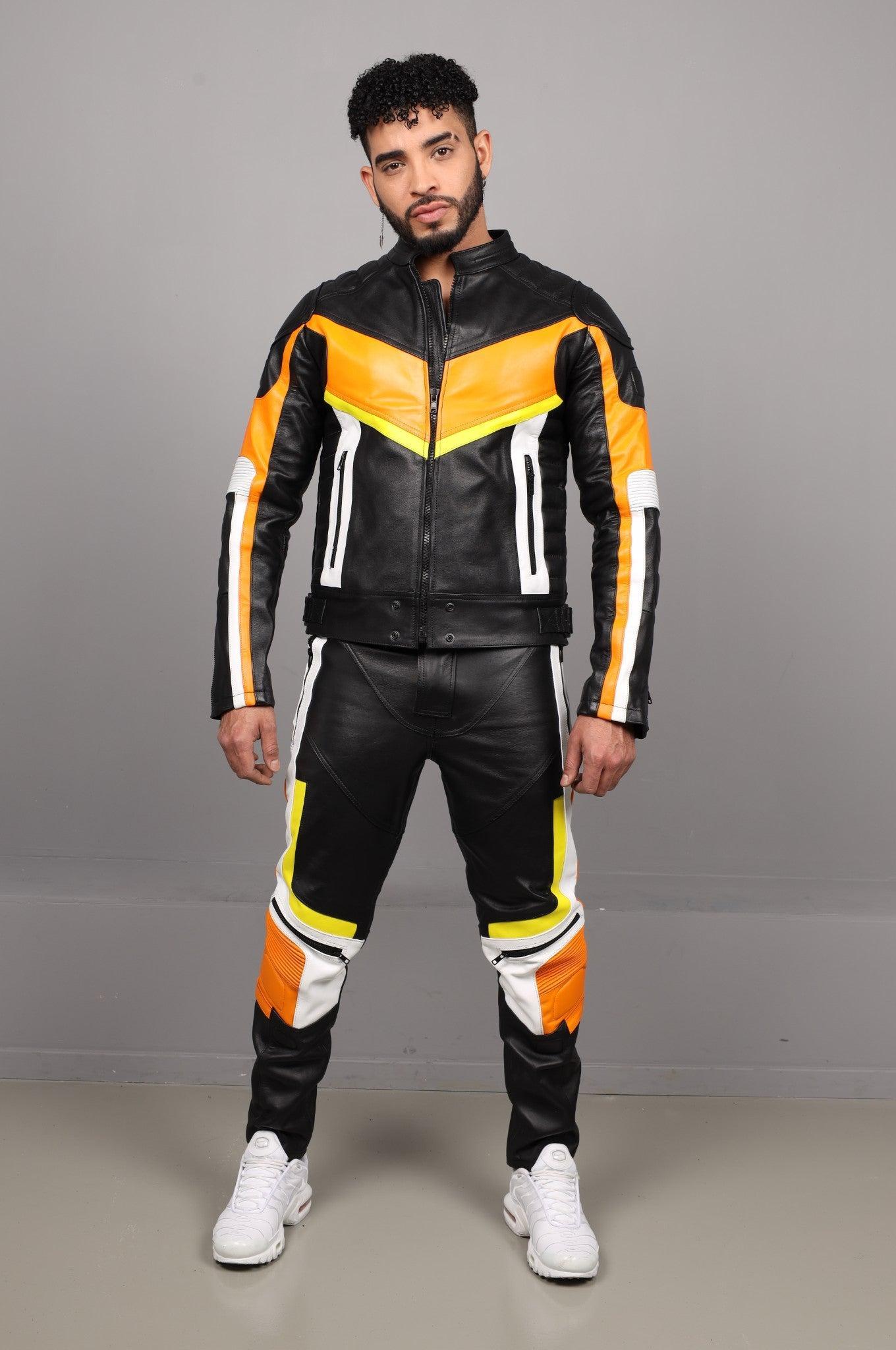 Leather Motorcycle Pants - Multi - Orange at MR. Riegillio