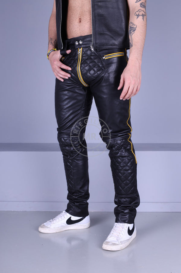 Padded Leather Pants - Yellow Piping at MR. Riegillio