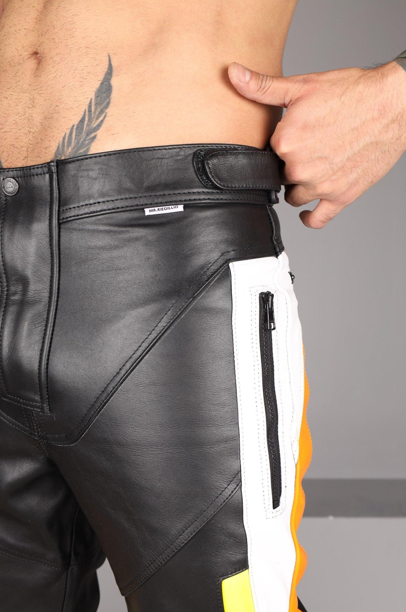 Leather Motorcycle Pants - Multi - Orange at MR. Riegillio