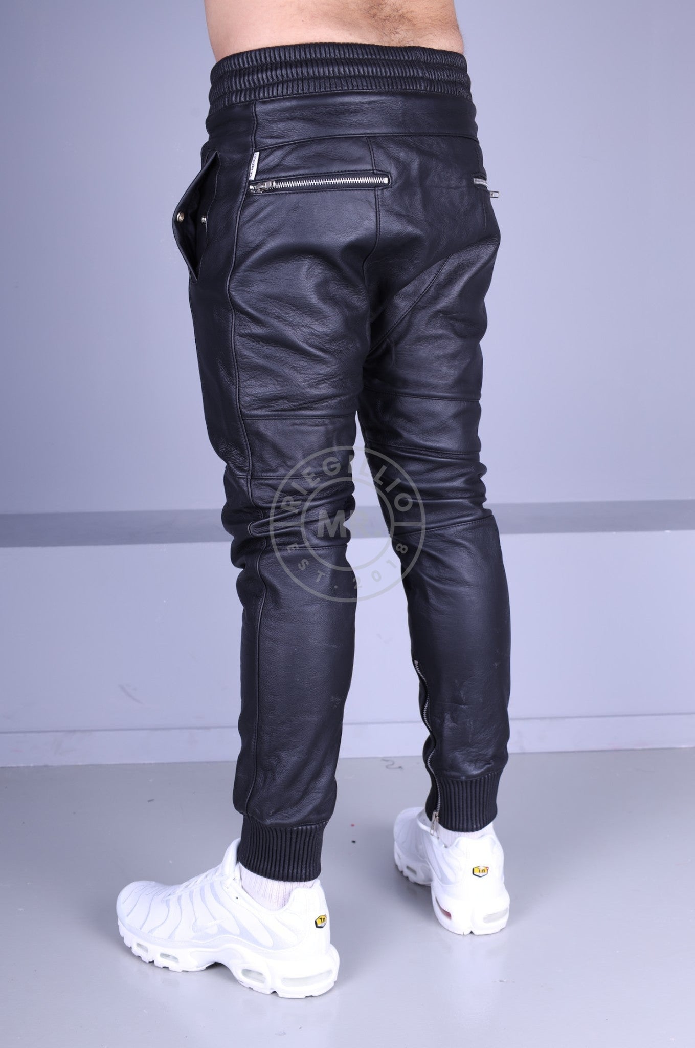 Black Leather Jogger-at MR. Riegillio