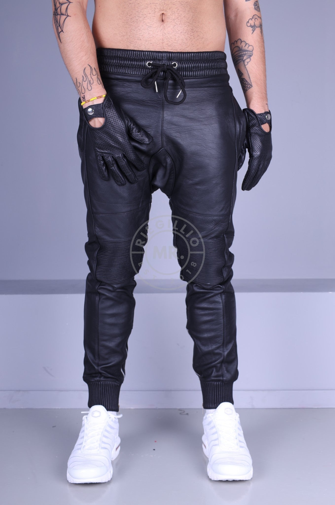 Black Leather Jogger-at MR. Riegillio