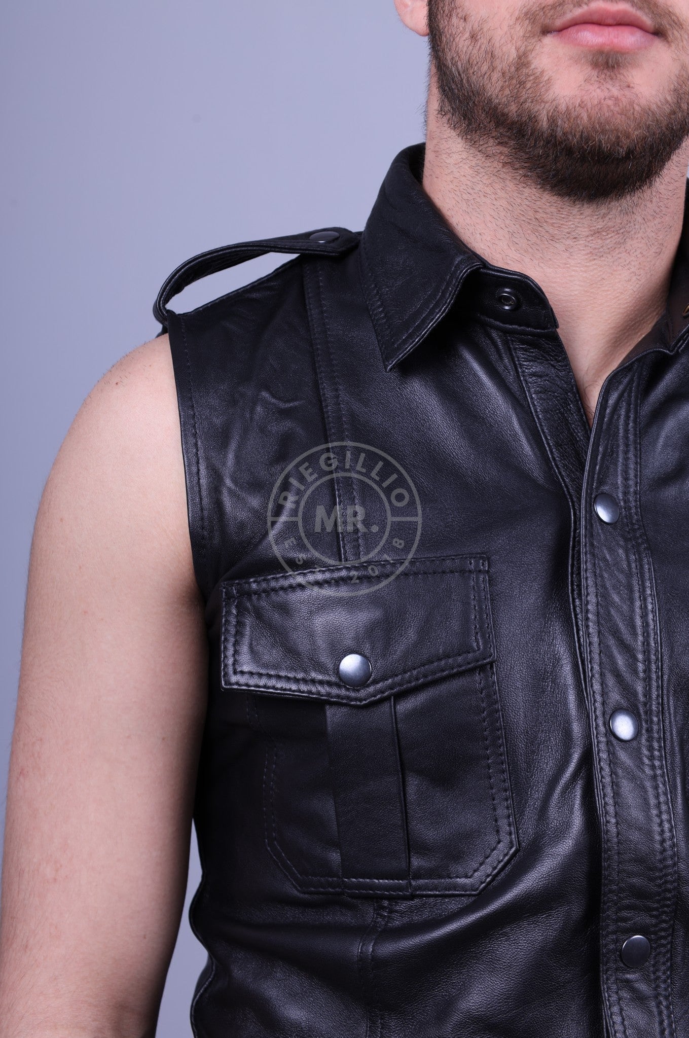 Black Leather Shirt - Sleeveless at MR. Riegillio
