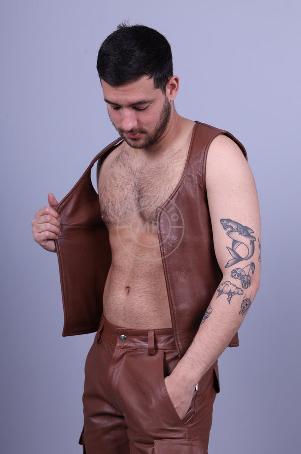 Leather Waistcoat - Cinnamon Brown at MR. Riegillio