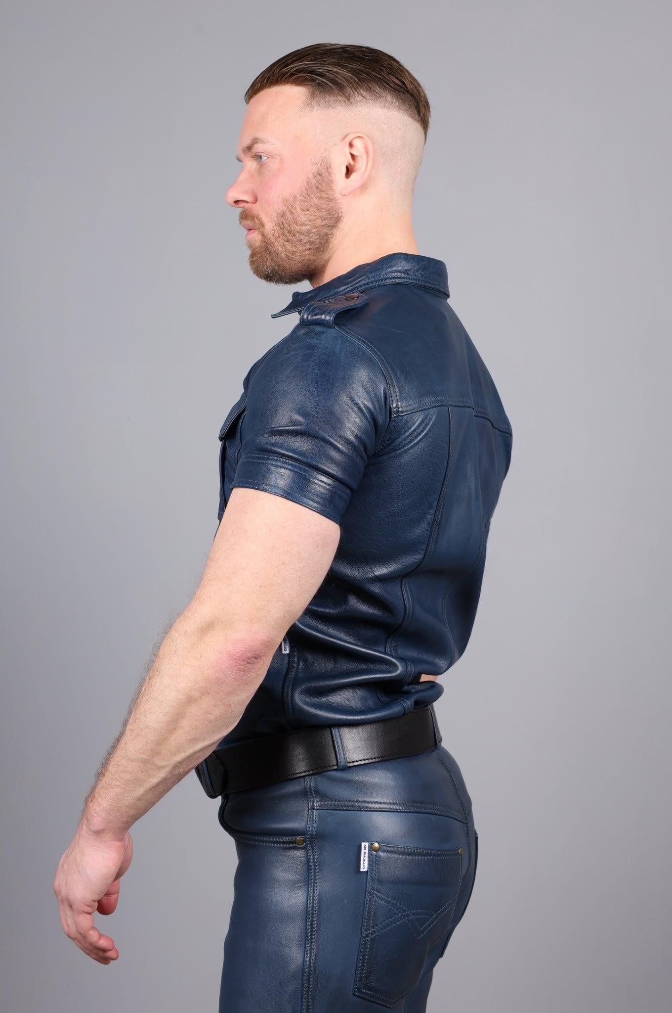Washed Jeans Blue Leather Shirt at MR. Riegillio