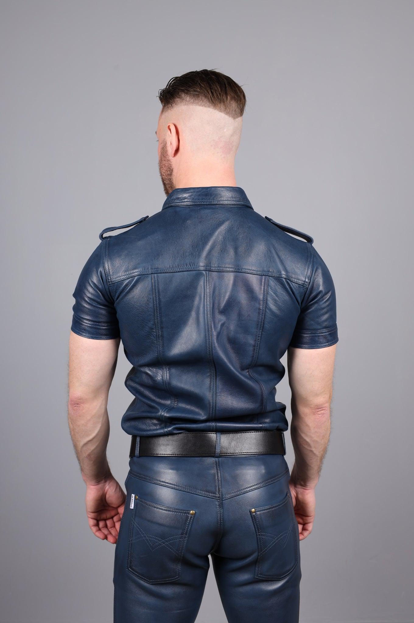 Washed Jeans Blue Leather Shirt at MR. Riegillio