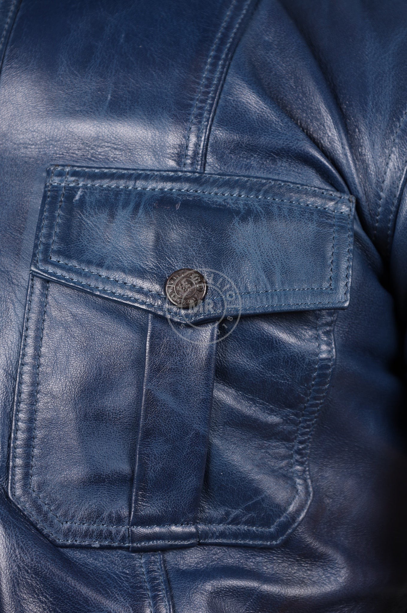 Washed Jeans Blue Leather Shirt at MR. Riegillio