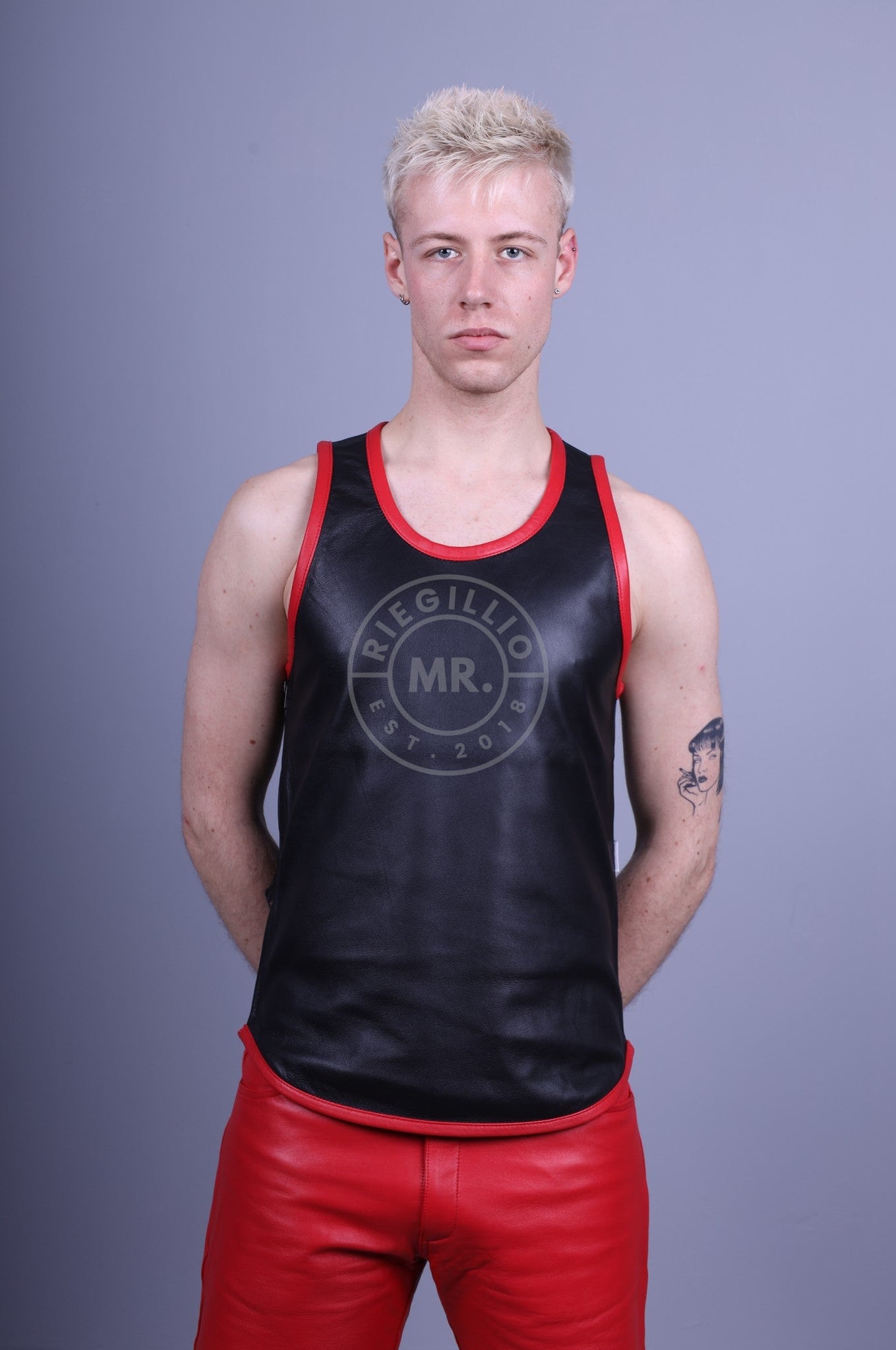 Leather Tank Top - Red Piping at MR. Riegillio