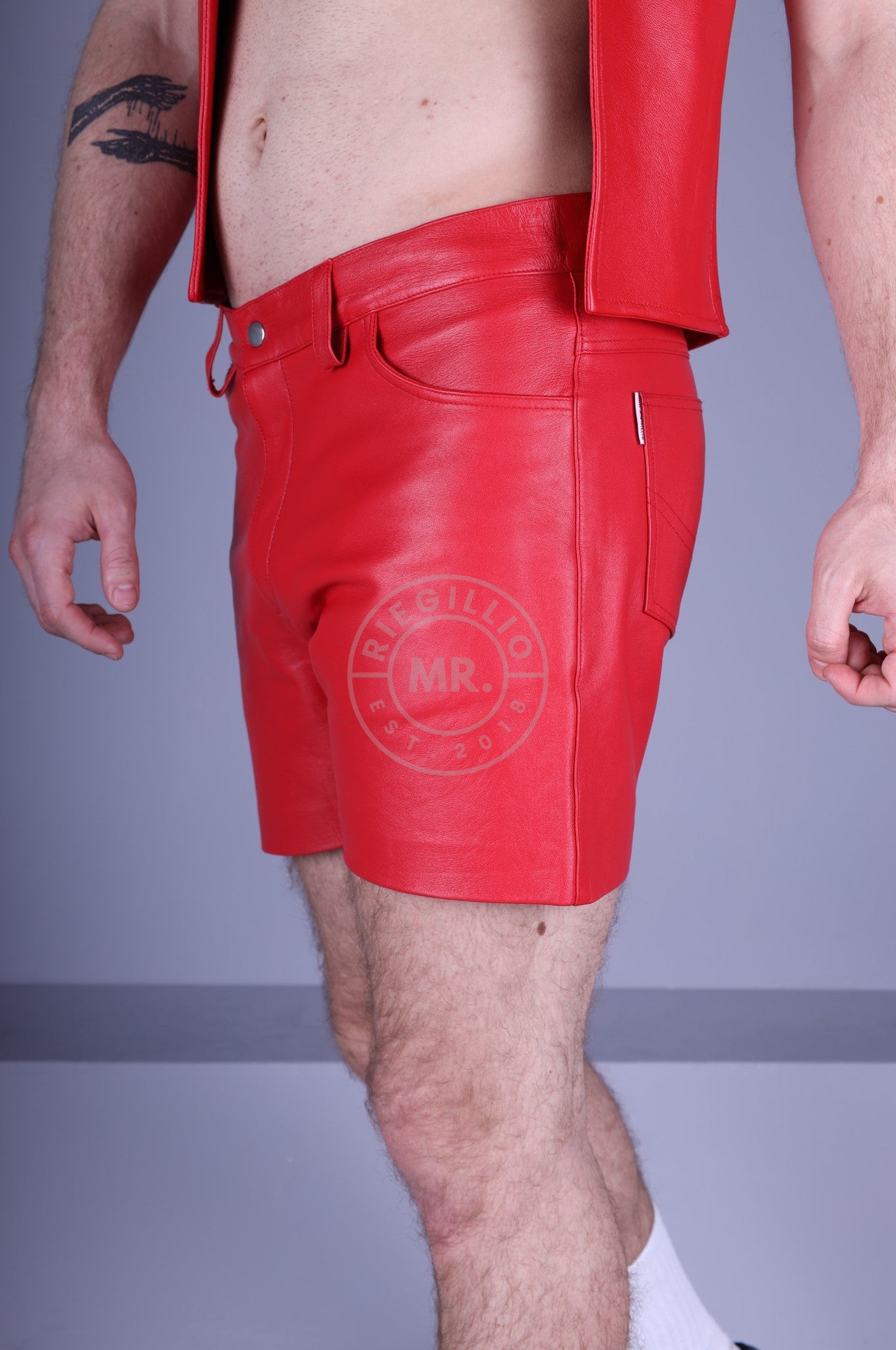 Leather 5 Pocket Short - Red at MR. Riegillio