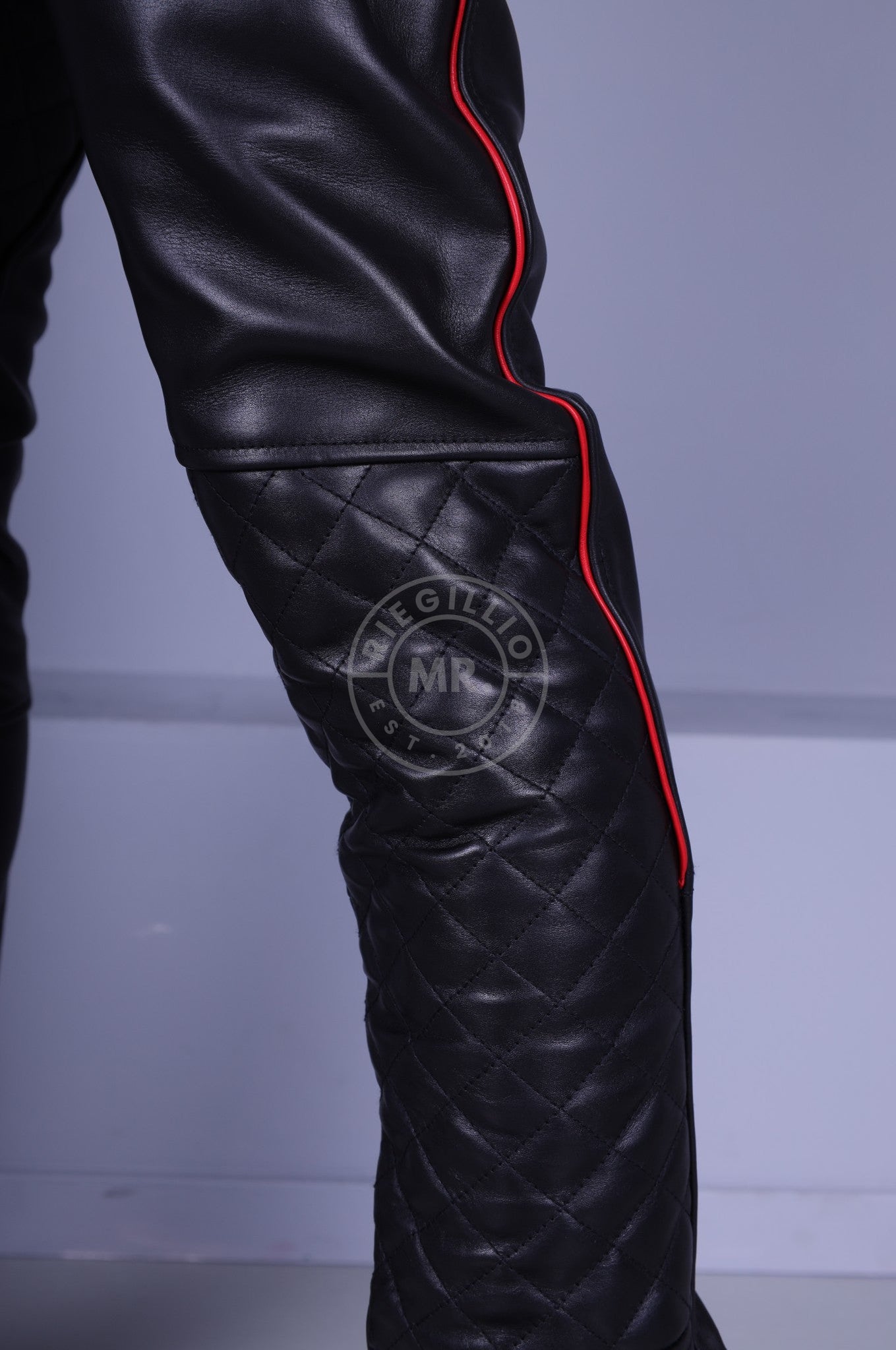 Padded Leather Pants - Red Piping-at MR. Riegillio