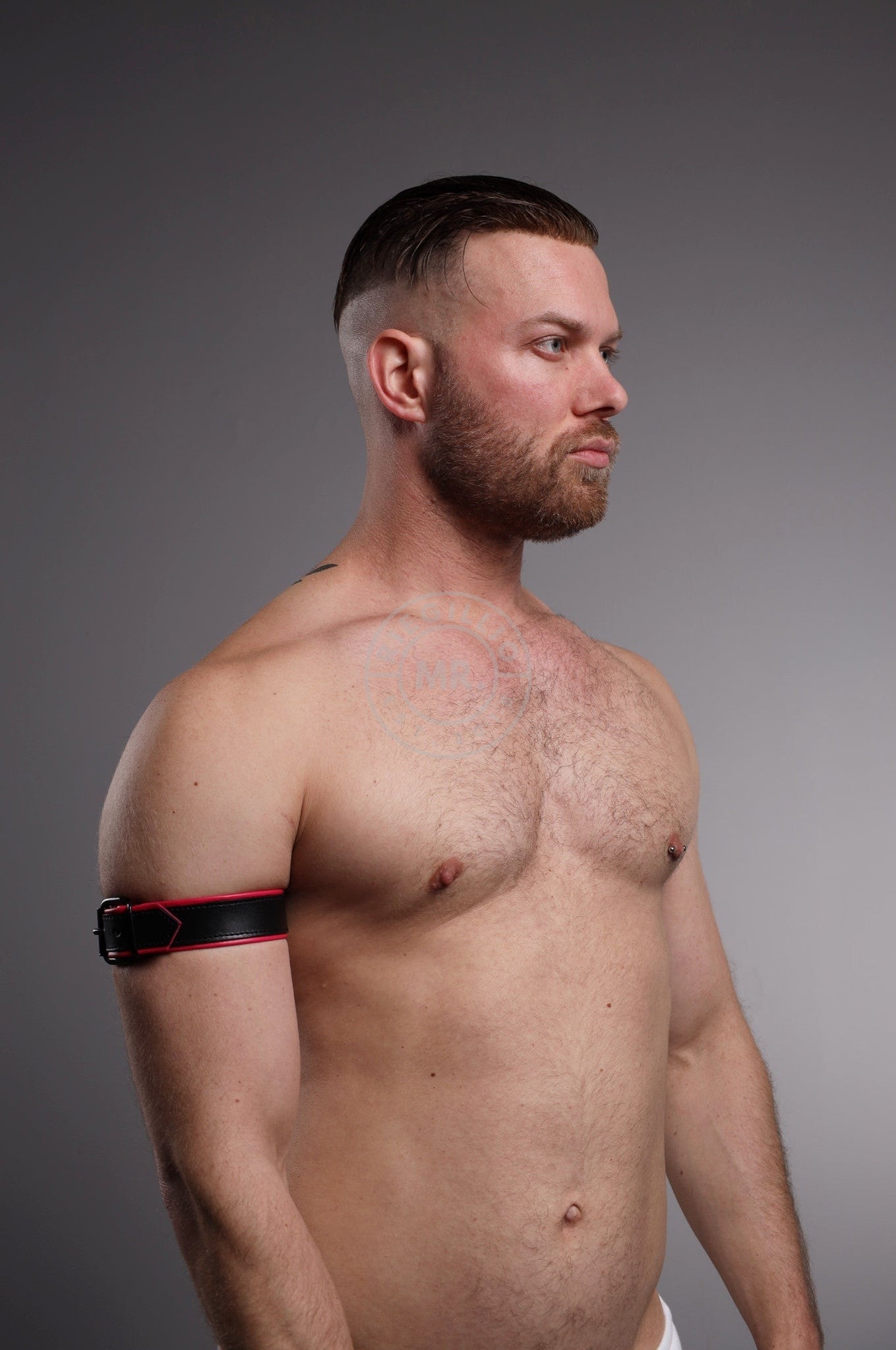 Black Leather Bicep Armband - Buckle - Pink at MR. Riegillio