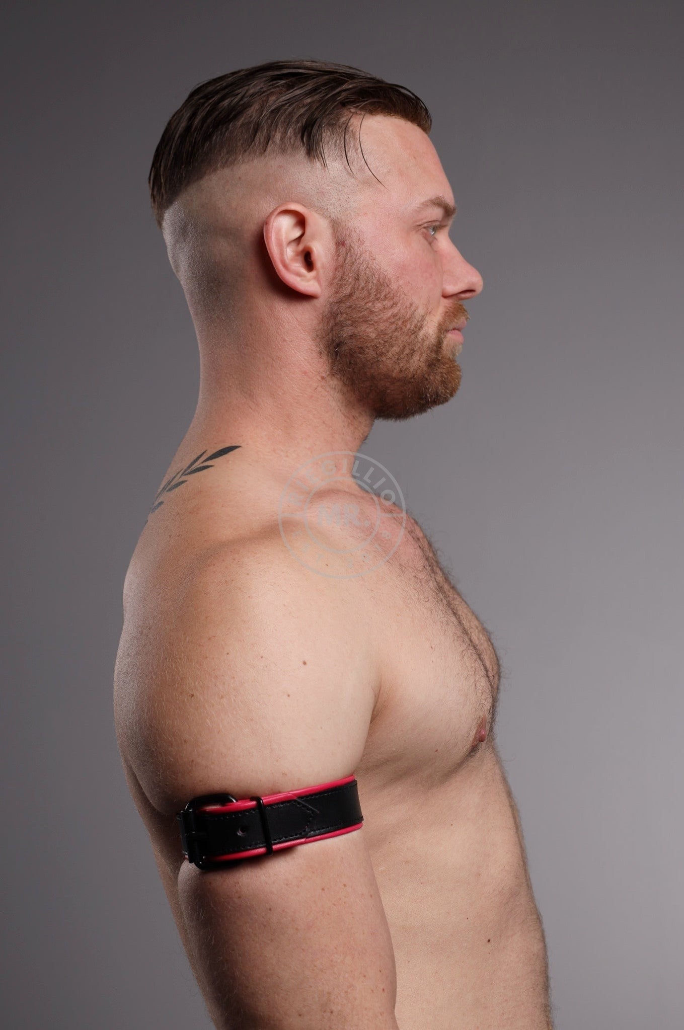 Black Leather Bicep Armband - Buckle - Pink at MR. Riegillio