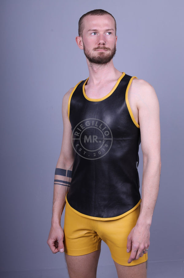 Leather Tank Top - Yellow Piping at MR. Riegillio