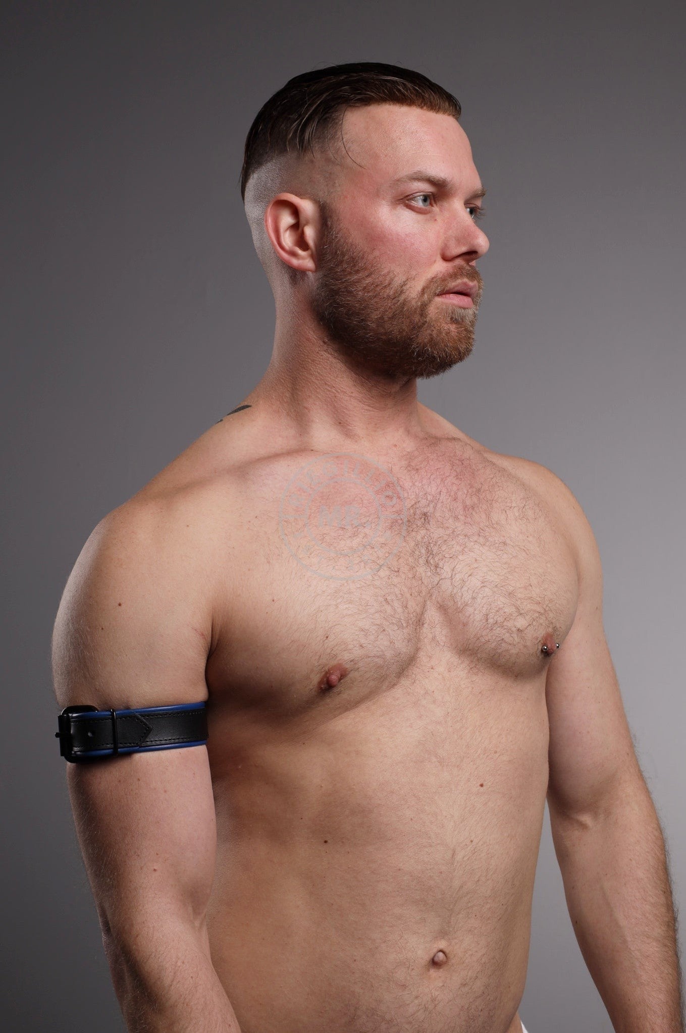 Black Leather Bicep Armband - Buckle - Kobalt Blue at MR. Riegillio