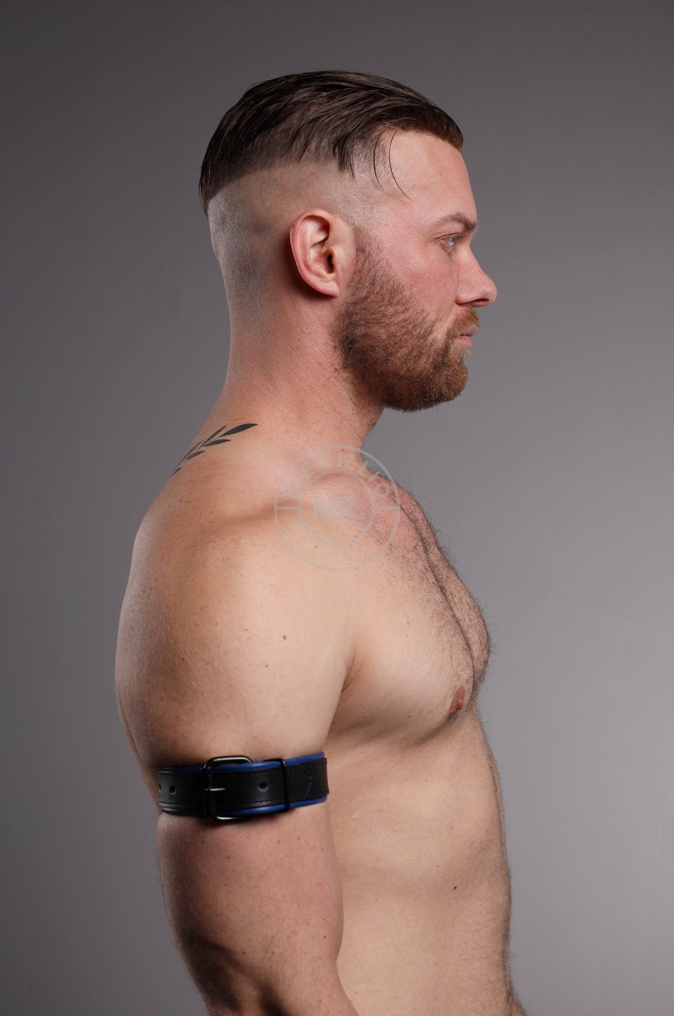 Black Leather Bicep Armband - Buckle - Kobalt Blue at MR. Riegillio