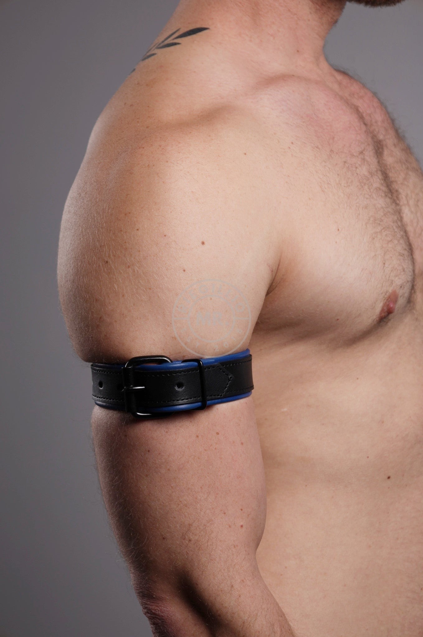 Black Leather Bicep Armband - Buckle - Kobalt Blue at MR. Riegillio