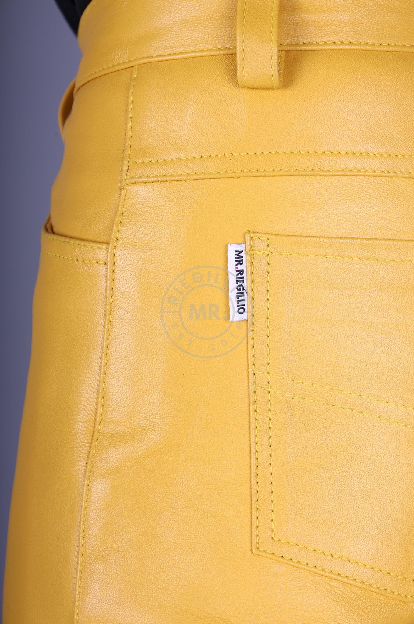 Yellow leather best sale pants mens