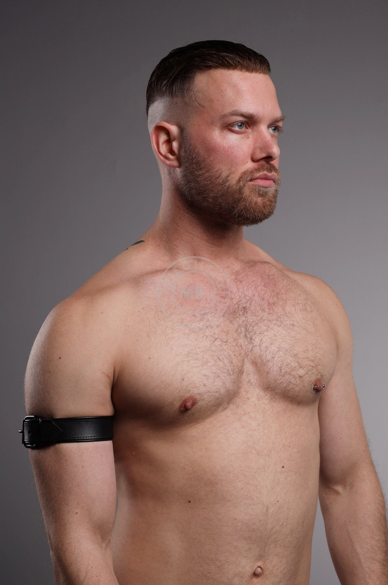 Black Leather Bicep Armband - Buckle - Full Black at MR. Riegillio