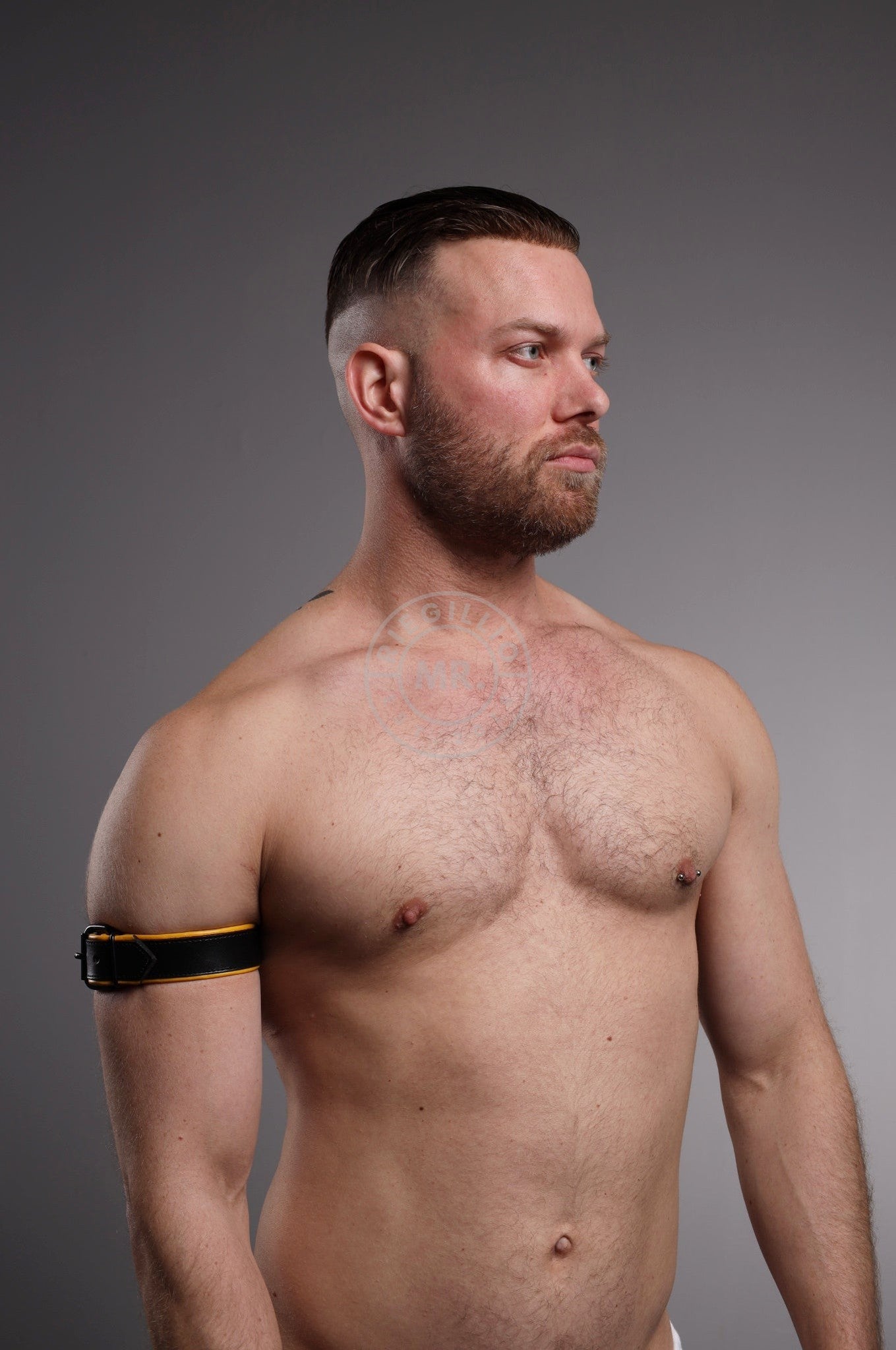 Black Leather Bicep Armband - Buckle - Yellow at MR. Riegillio