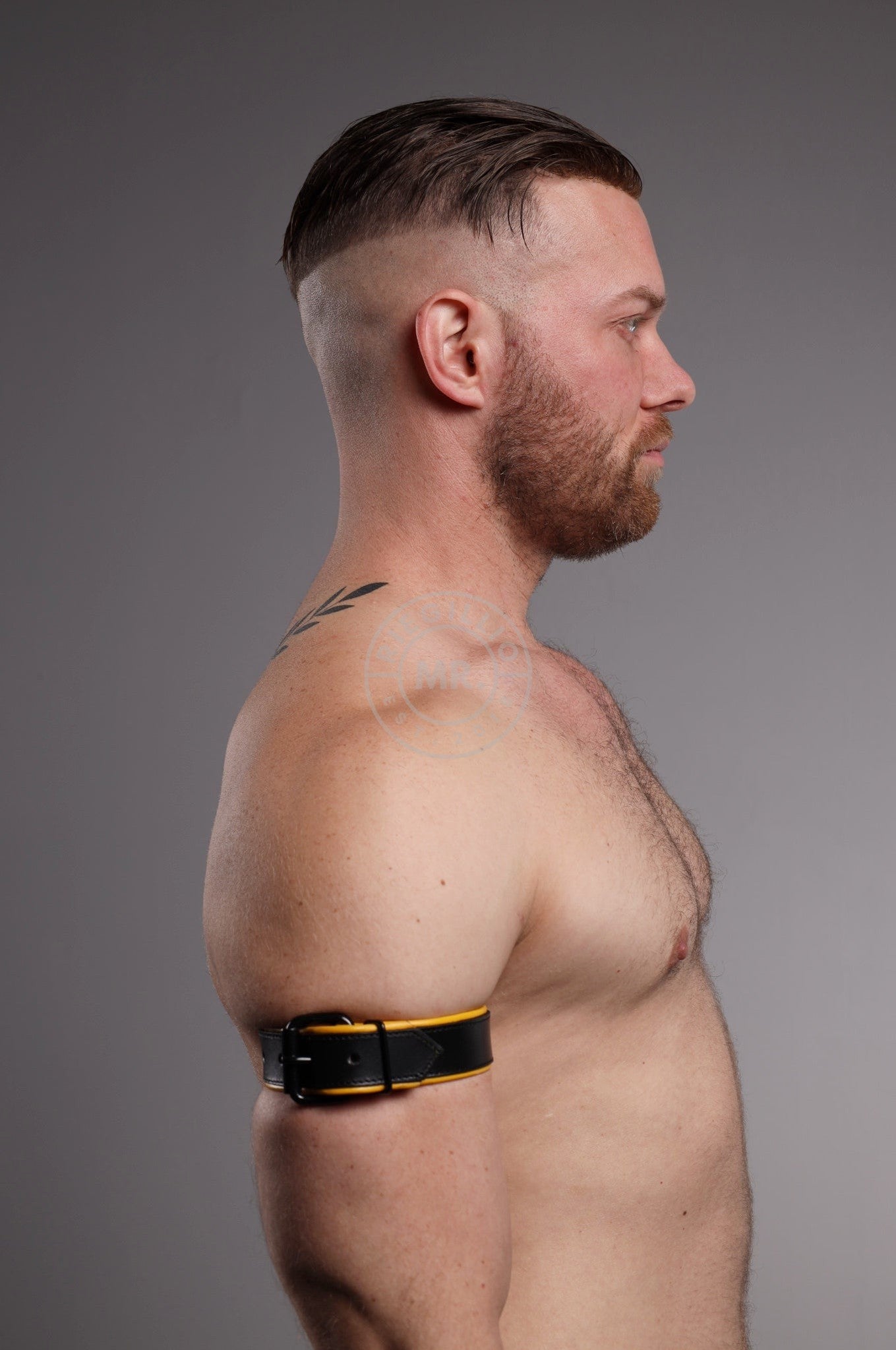 Black Leather Bicep Armband - Buckle - Yellow at MR. Riegillio