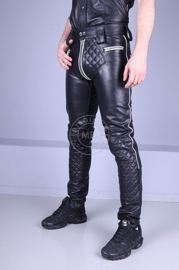 Padded Leather Pants - White Piping at MR. Riegillio