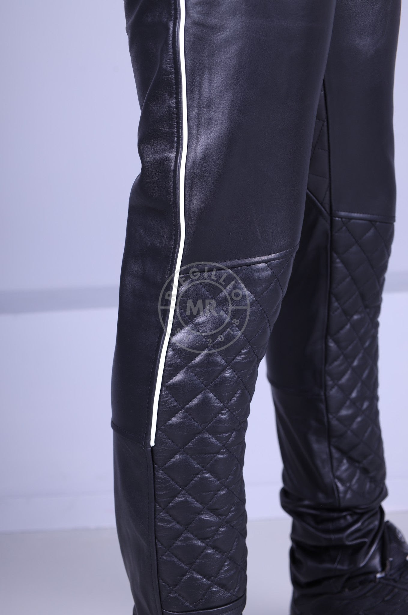 Padded Leather Pants - White Piping at MR. Riegillio