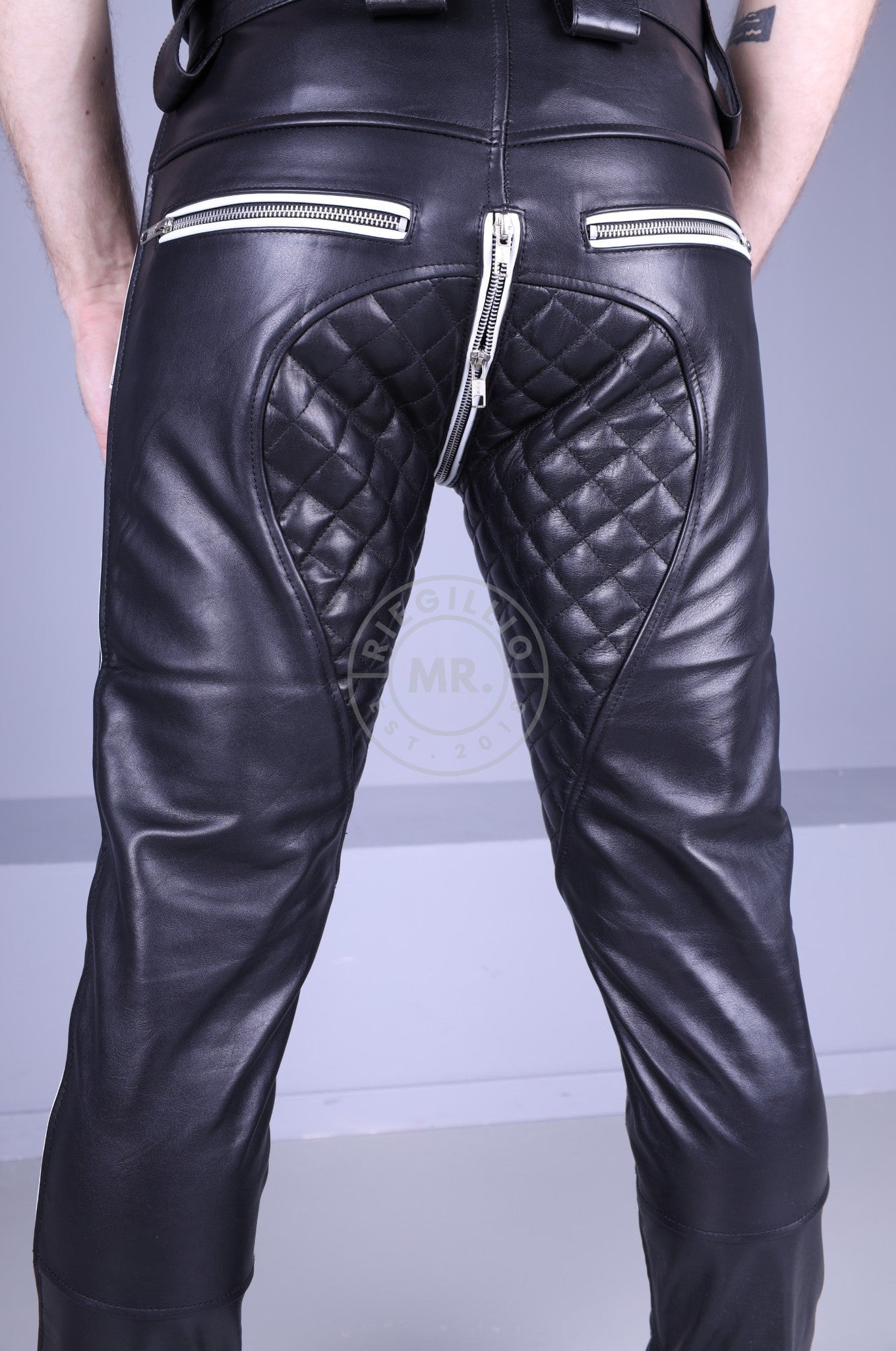 Padded Leather Pants - White Piping at MR. Riegillio