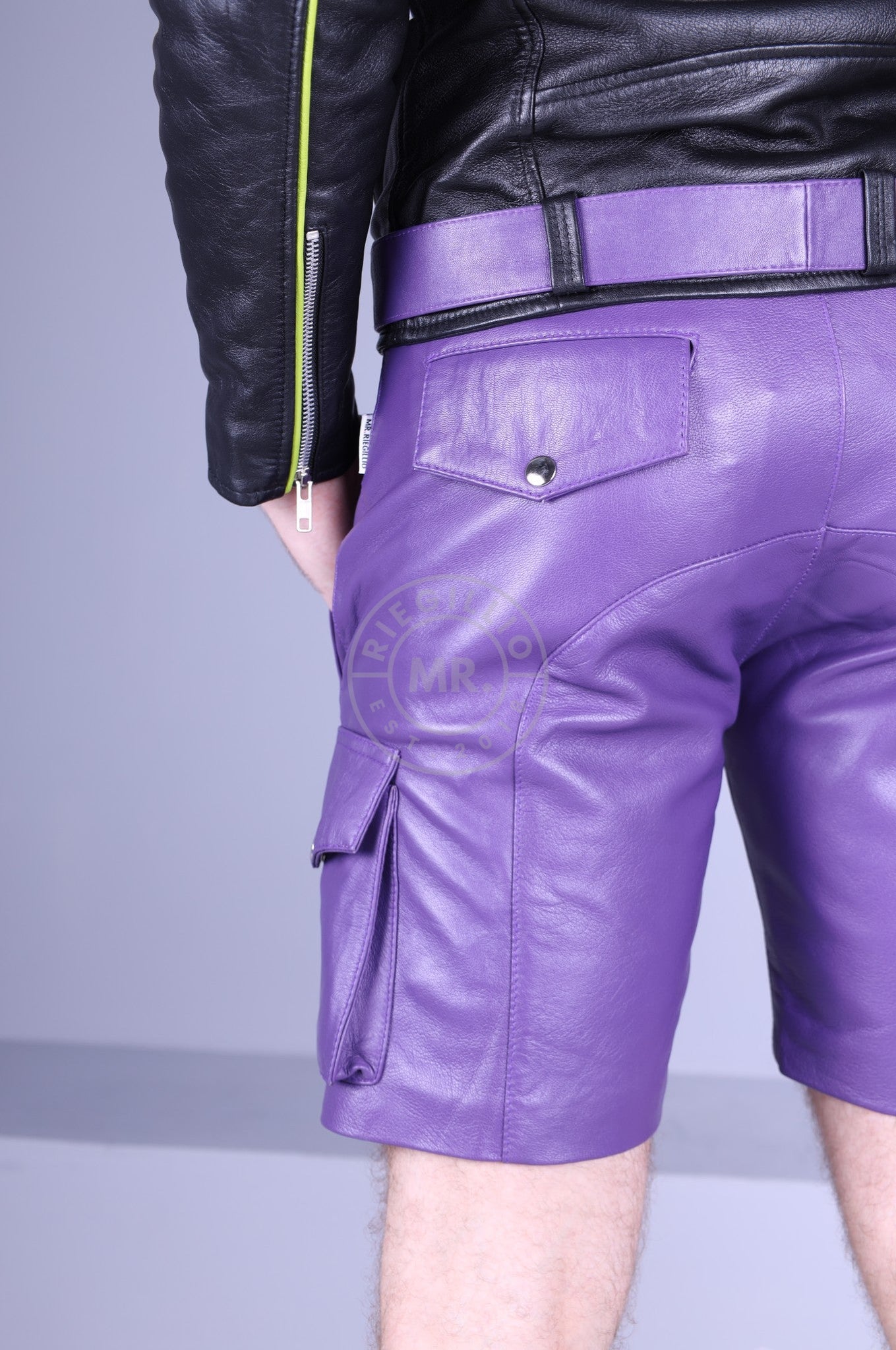 Purple Leather Cargo Short at MR. Riegillio