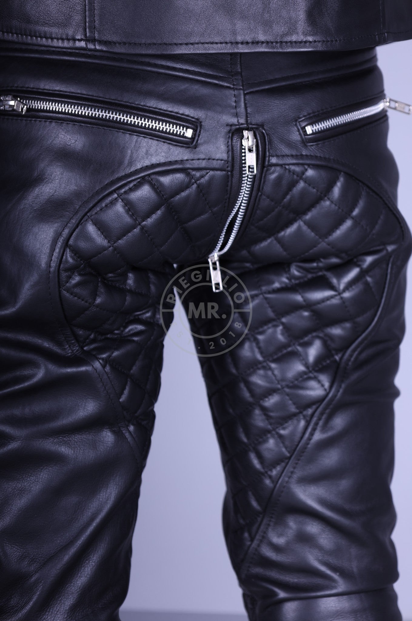 Padded Leather Pants - Black Piping at MR. Riegillio