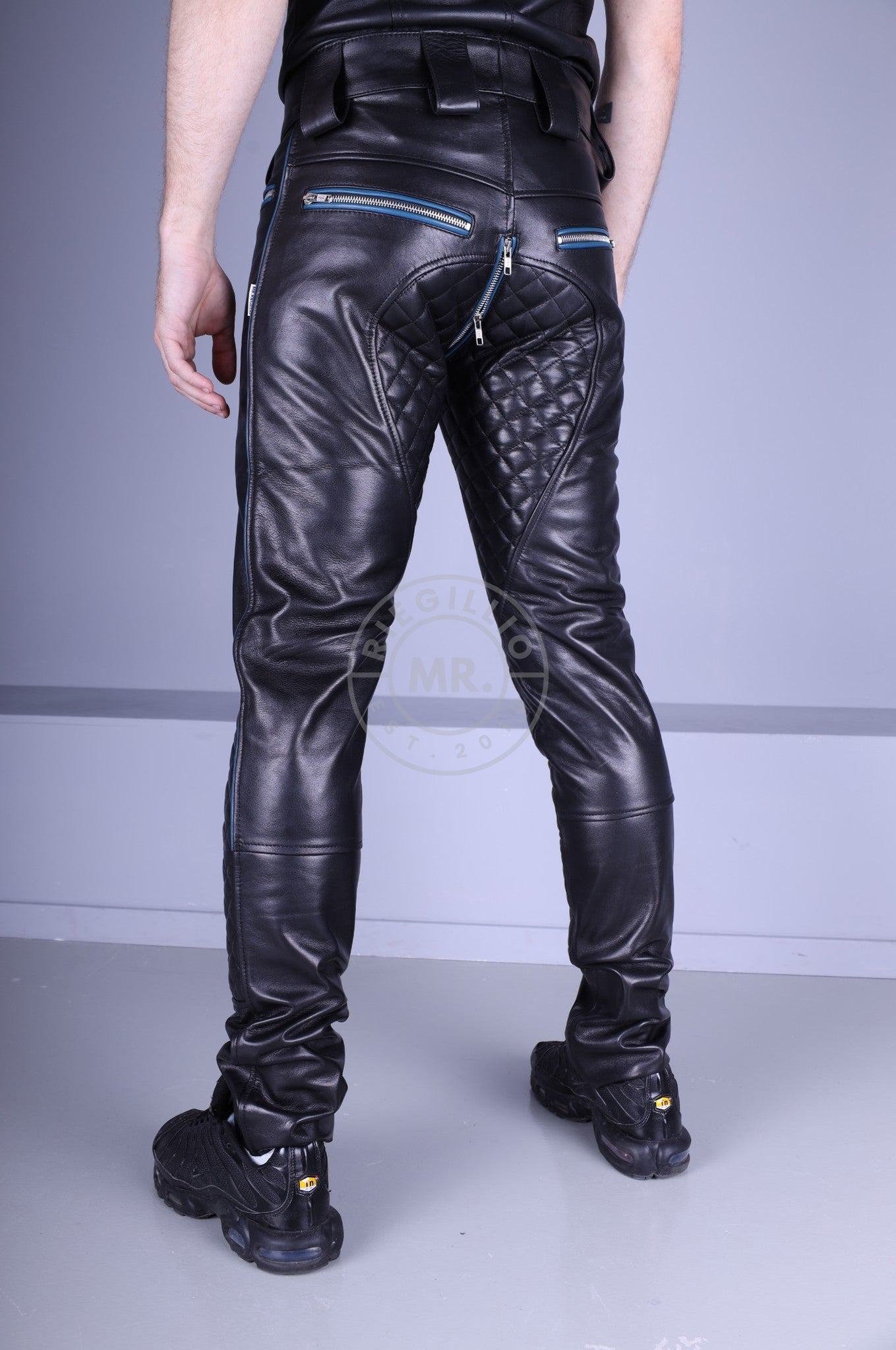 Padded Leather Pants - Jeans Blue Piping at MR. Riegillio