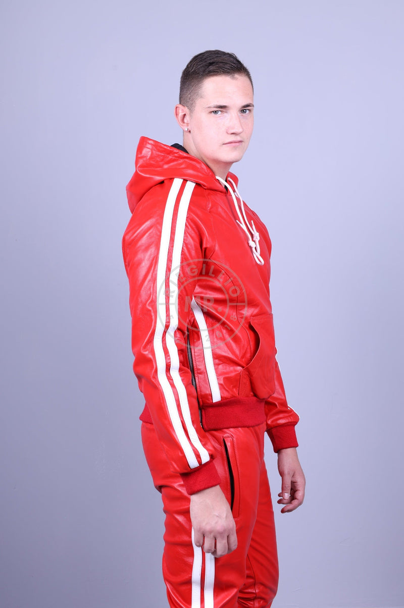 Red Leather Sports Hoodie