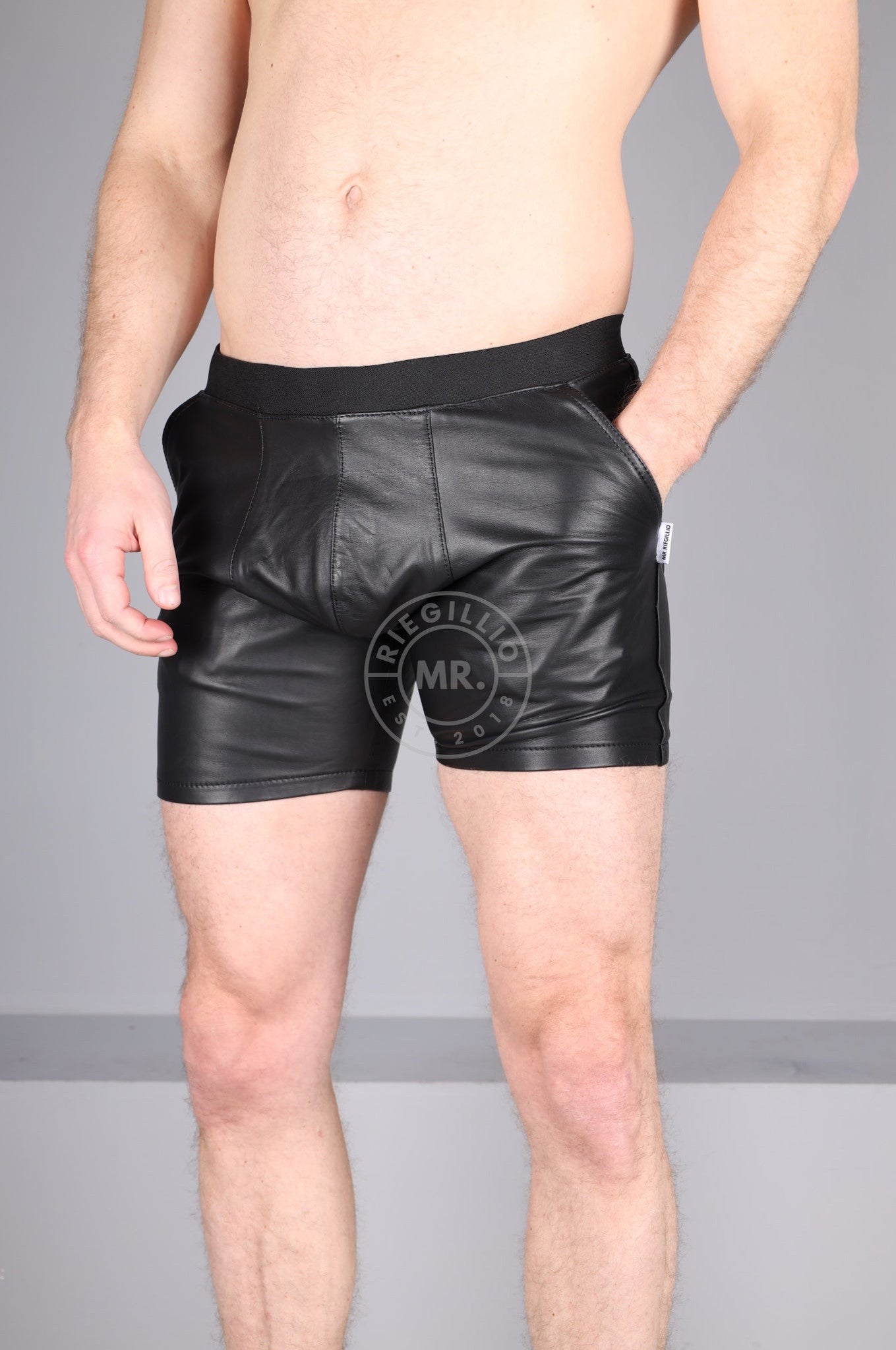 Berlin Black Leather Boxershort - Open Back at MR. Riegillio