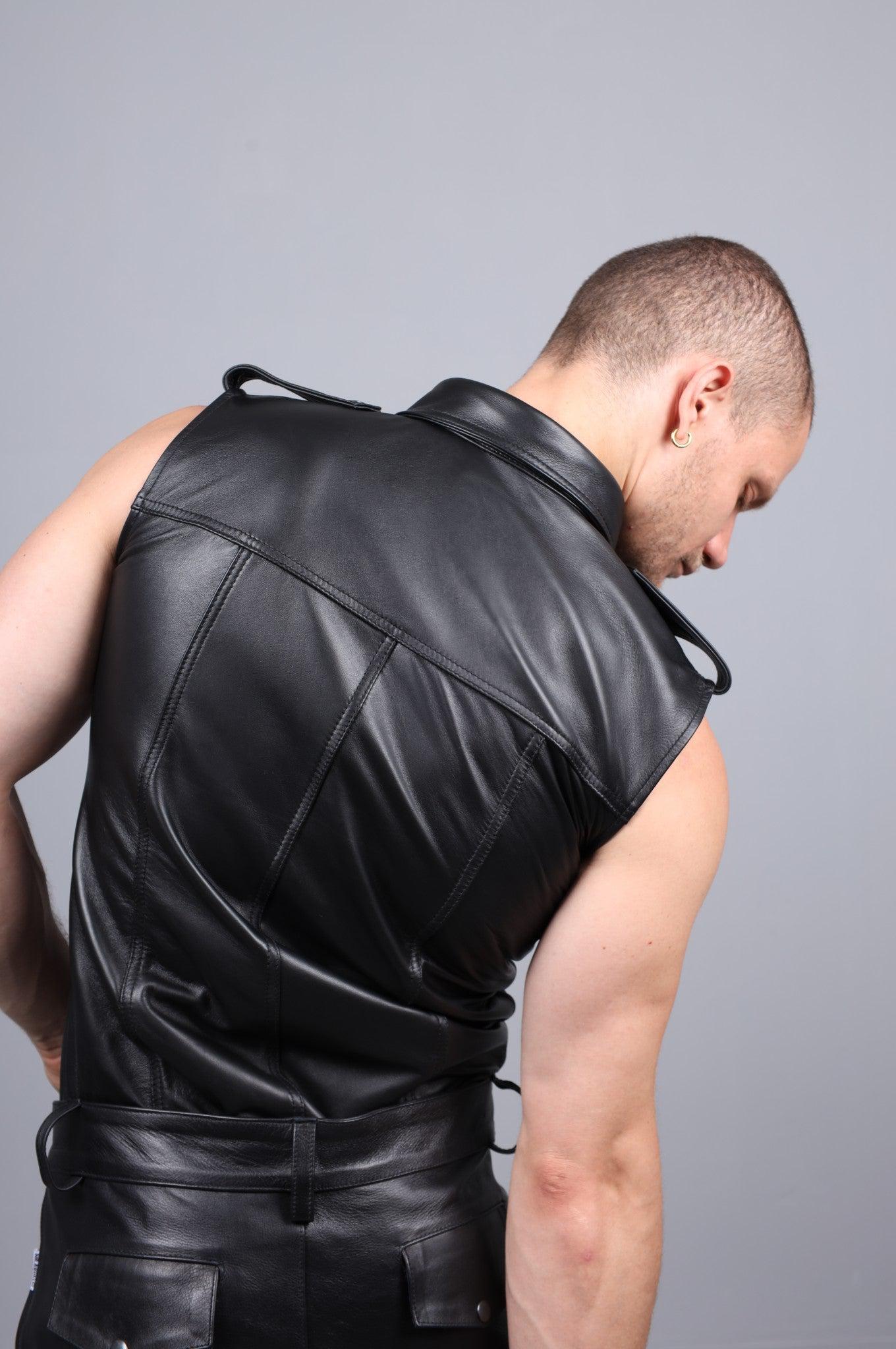 Black Leather Shirt - Sleeveless at MR. Riegillio
