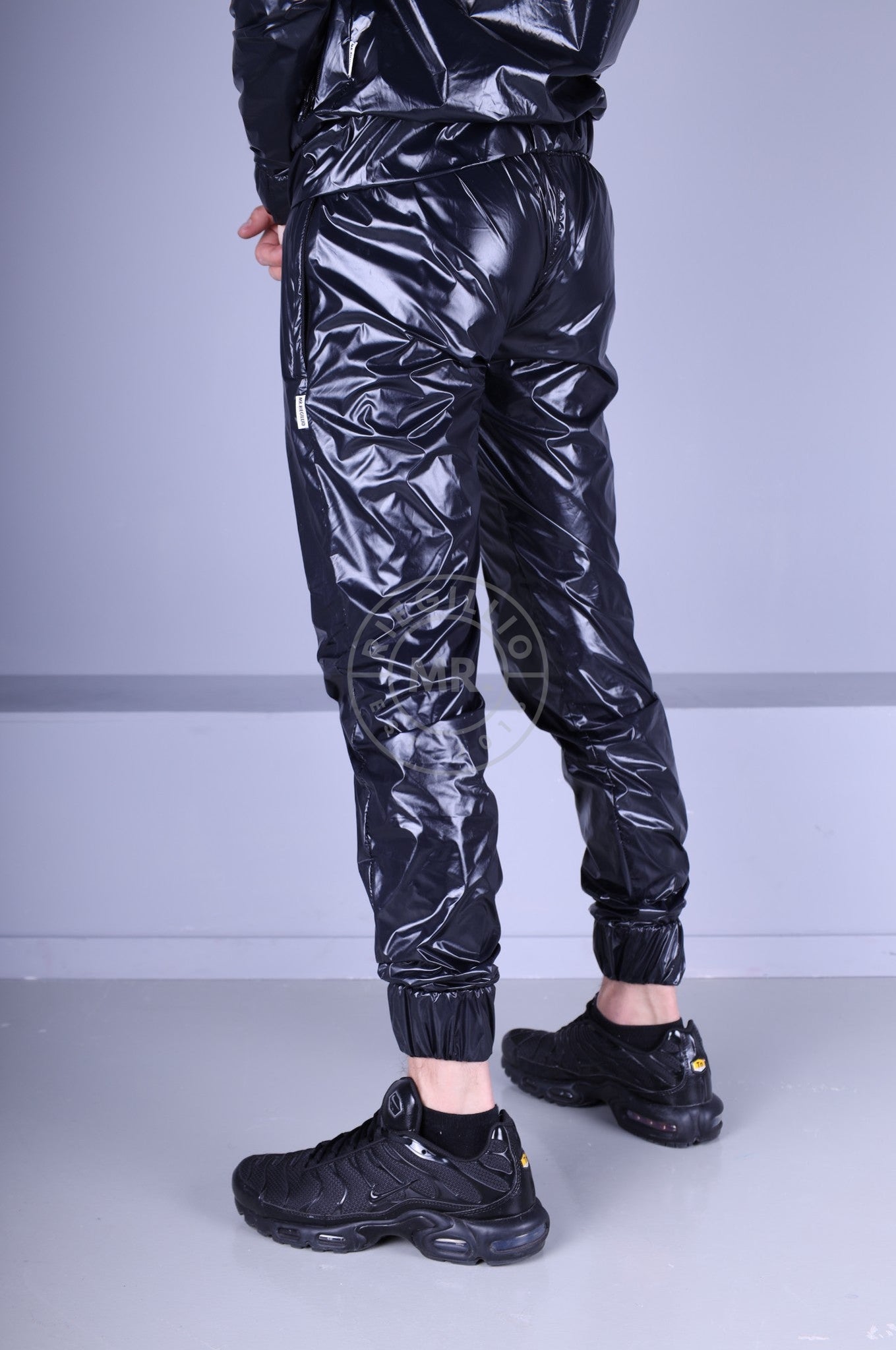 Full Black Shiny Nylon Tracksuit Pants by MR. Riegillio