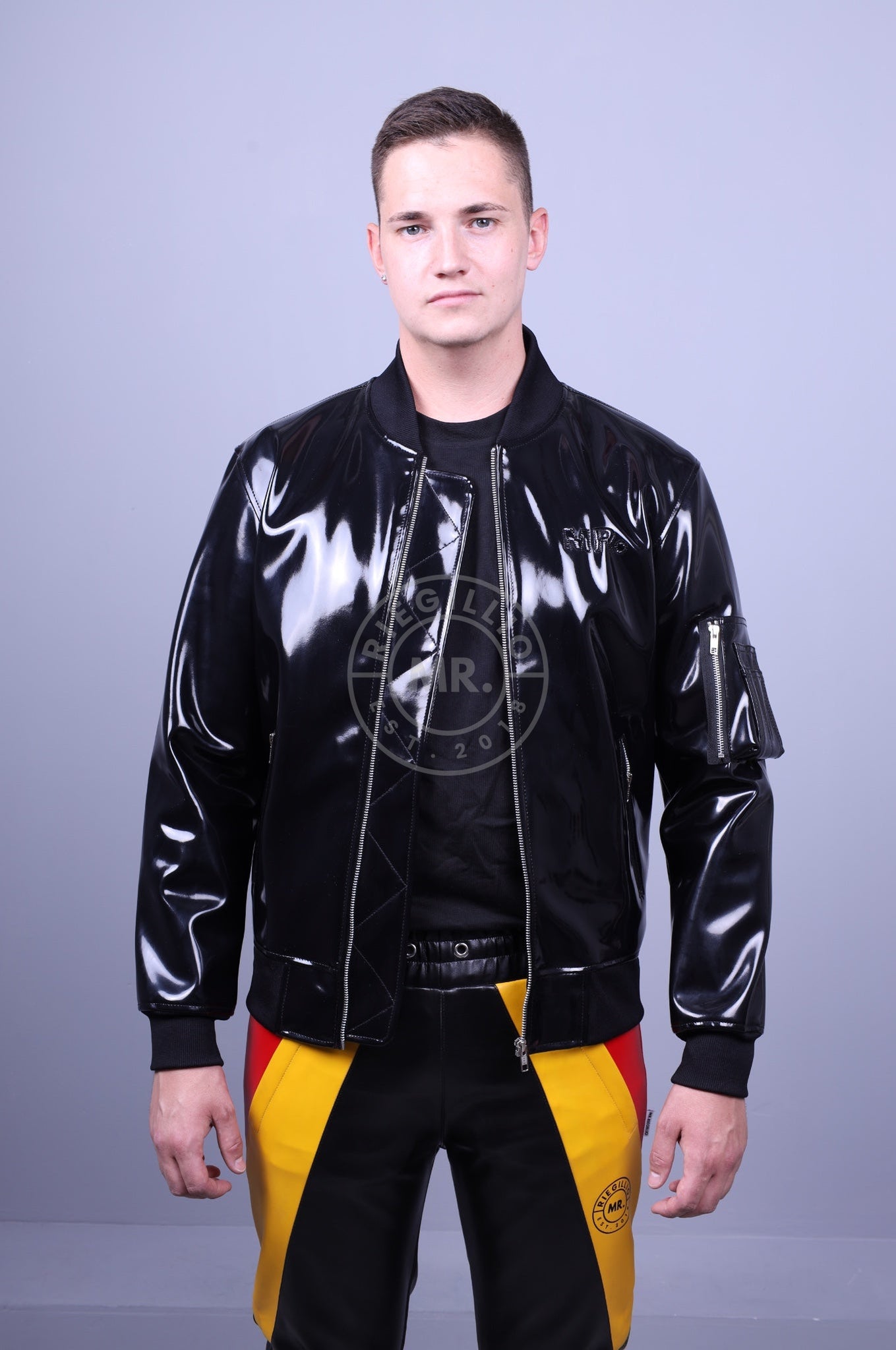 Heavy PVC Bomber Jacket-at MR. Riegillio