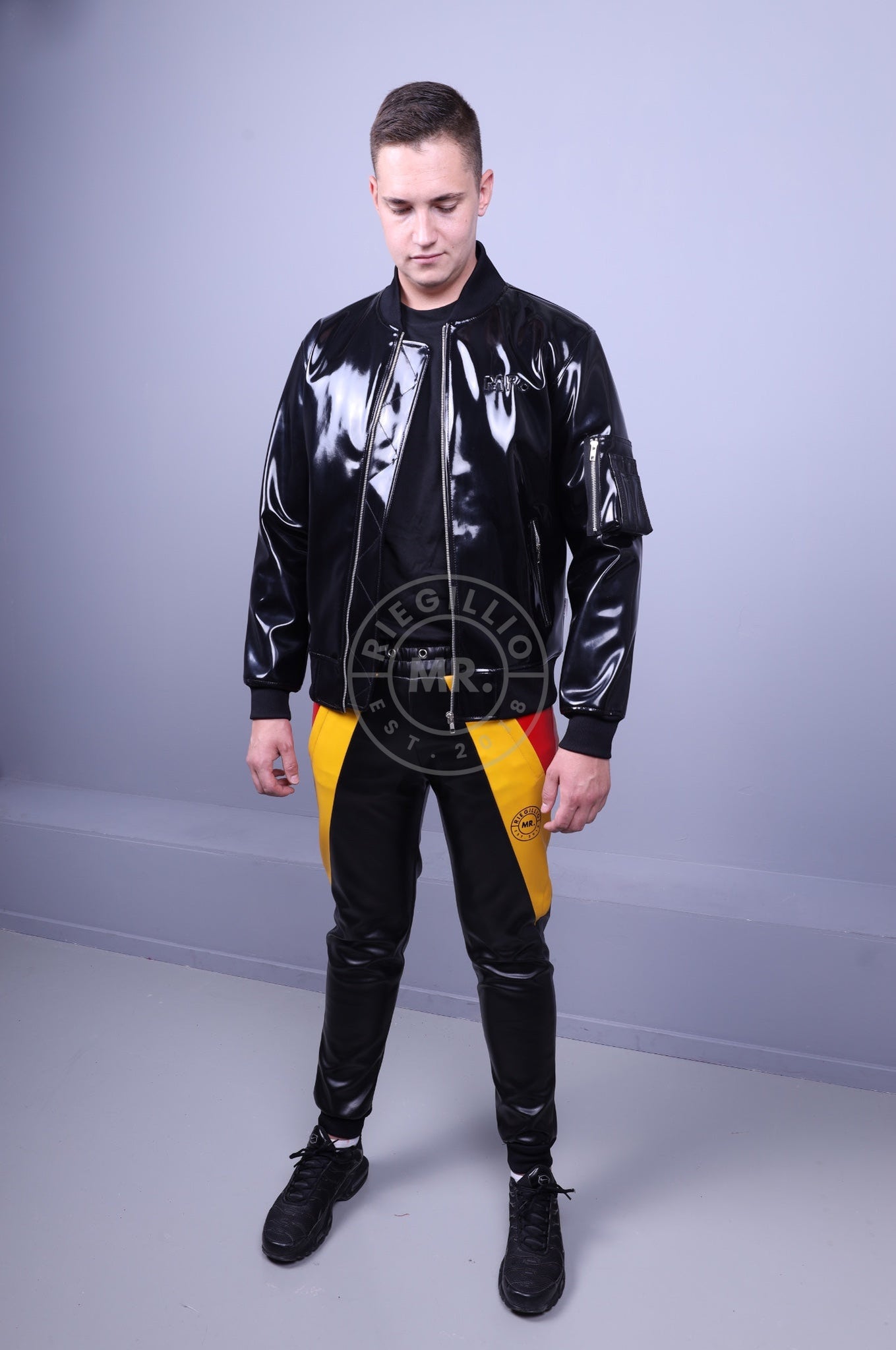 Heavy leather shop bomber jacket