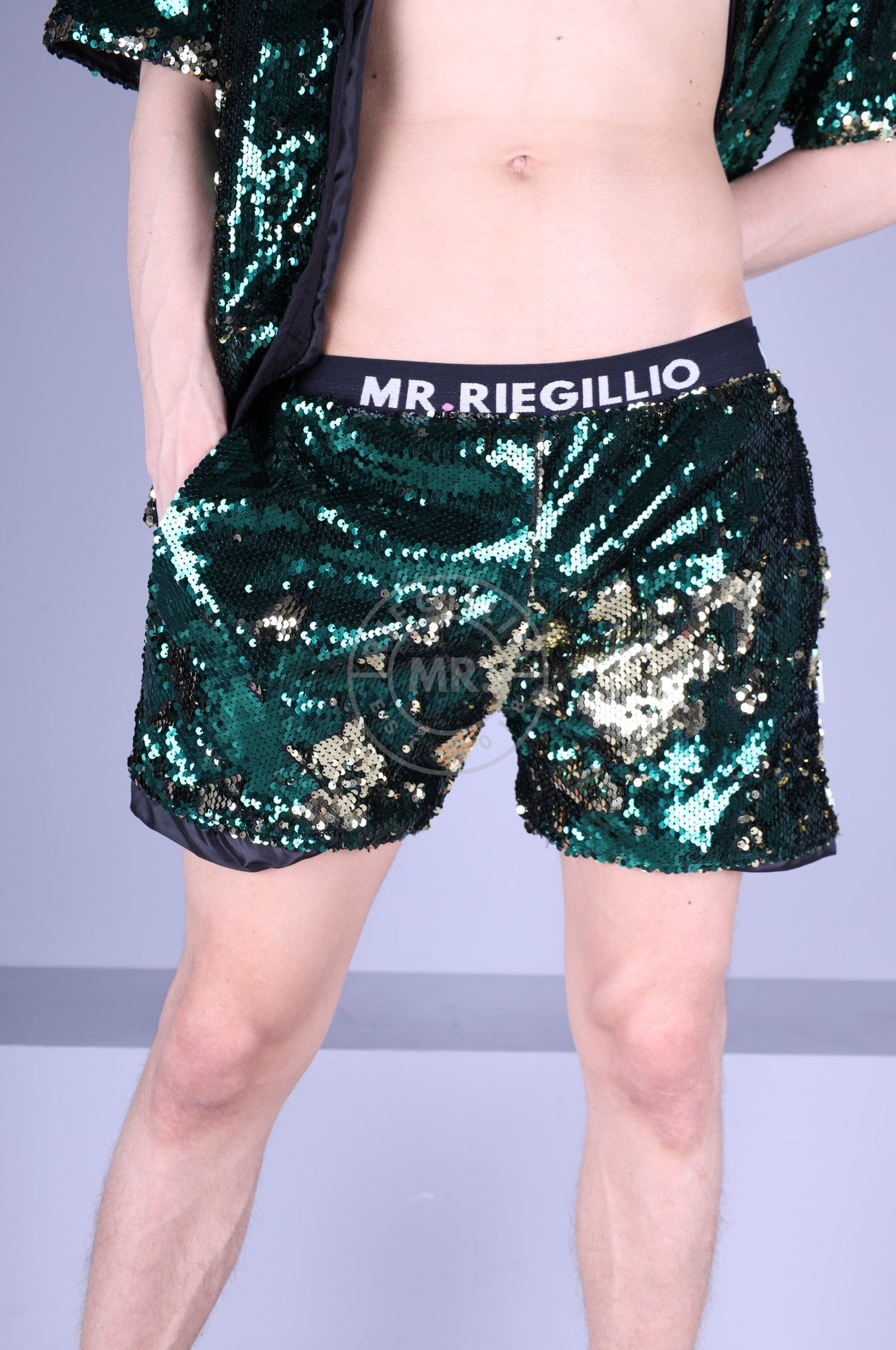 Green Sequin Logo Short at MR. Riegillio