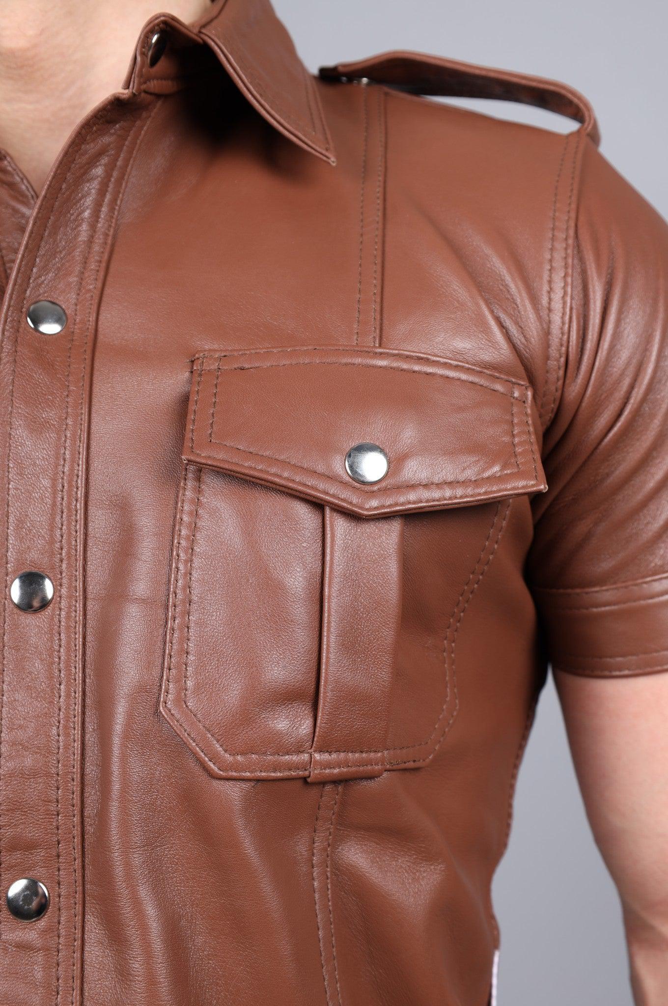 Cinnamon Brown Leather Shirt at MR. Riegillio
