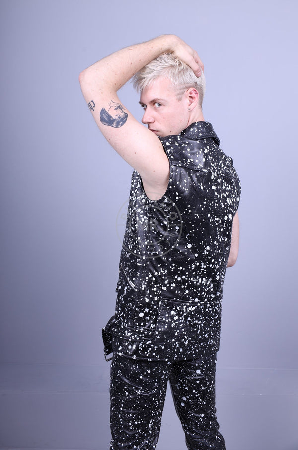 Splashed Leather Sleeveless Jacket - White at MR. Riegillio