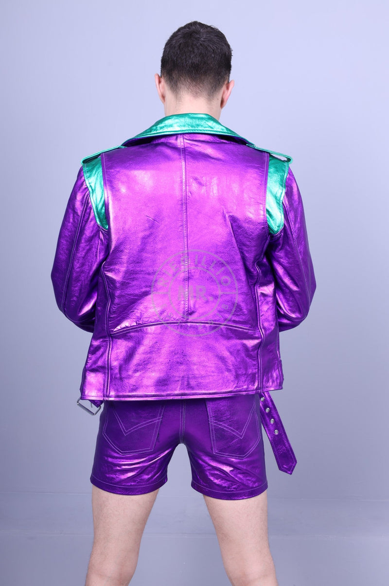 Purple Metallic Leather Biker Jacket at MR. Riegillio