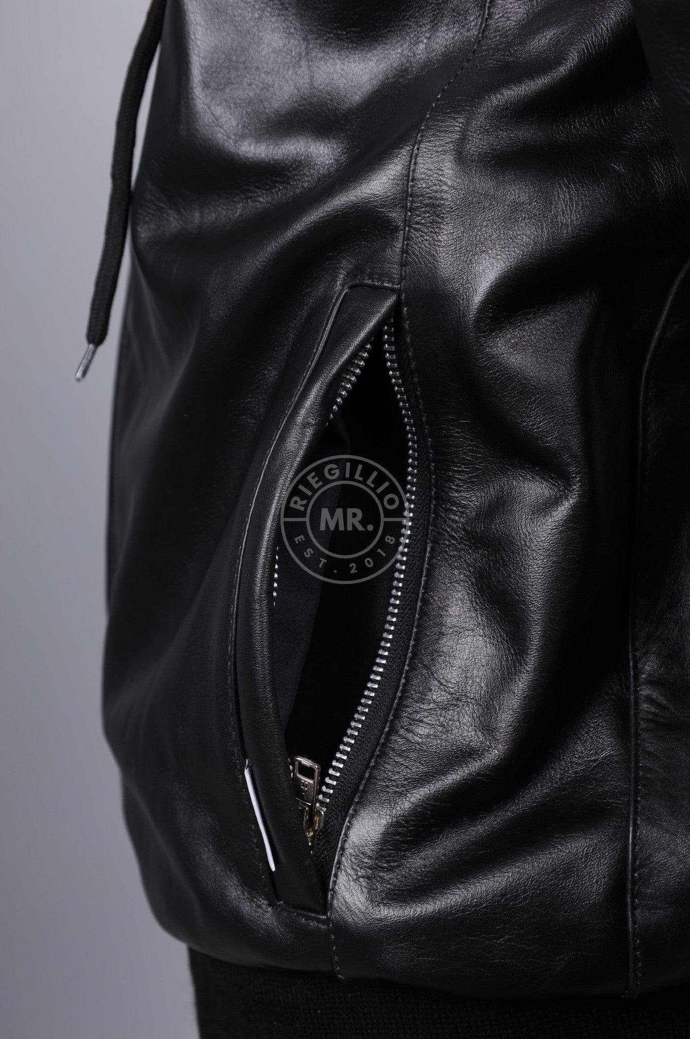 Full Black Leather Zip Up Hoodie at MR. Riegillio