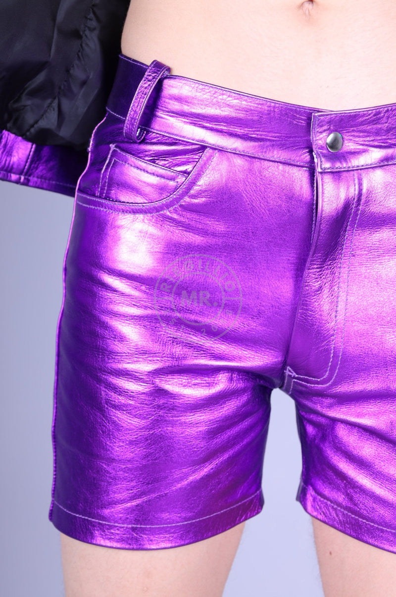 Purple Metallic Leather Short at MR. Riegillio